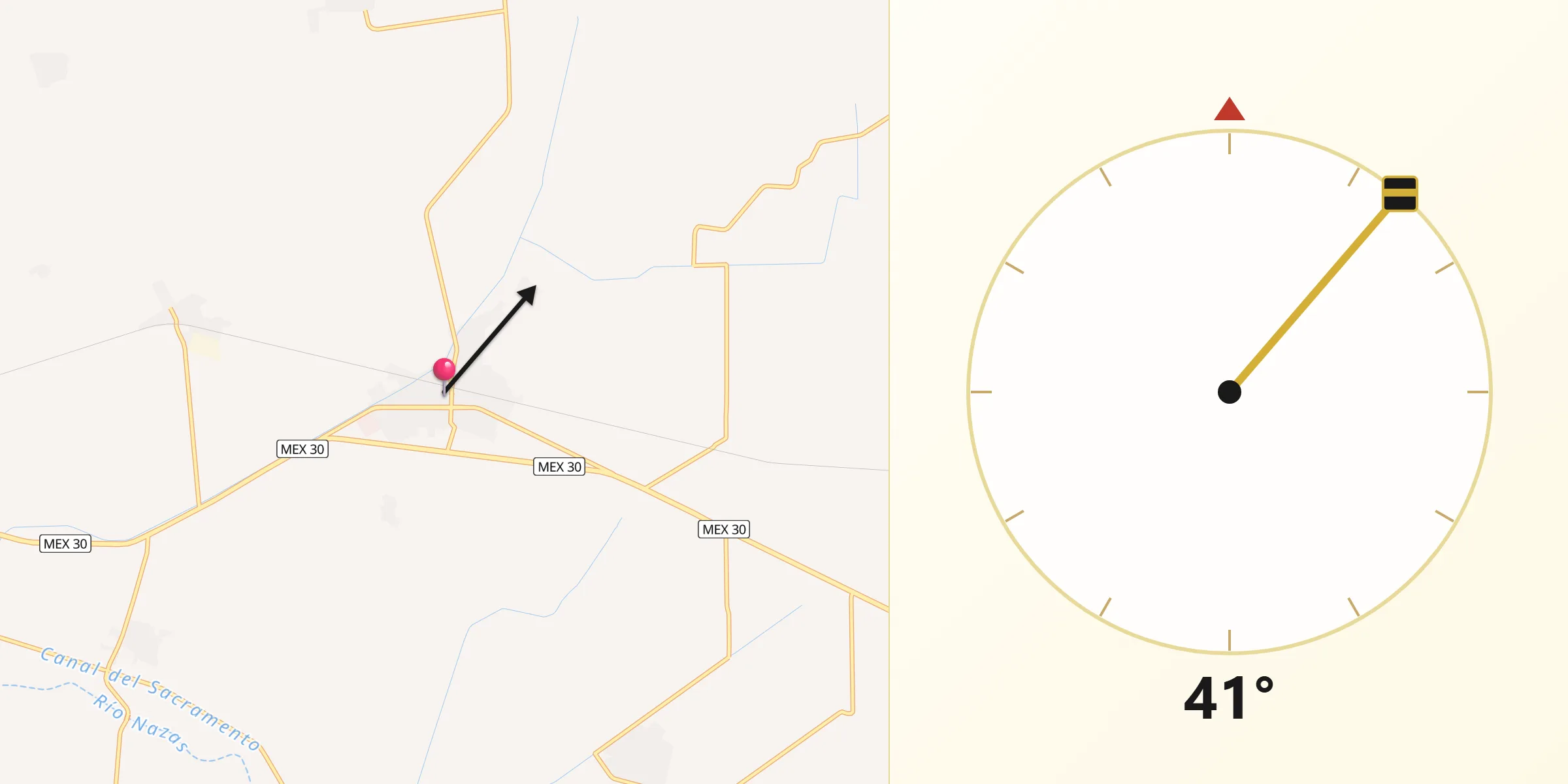 Dirección de la Qibla desde Concordia