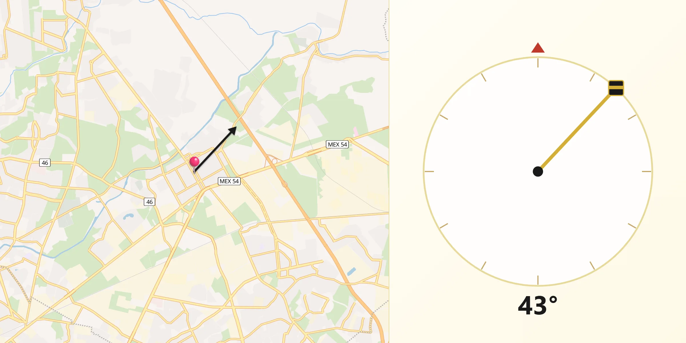 Dirección de la Qibla desde Apodaca