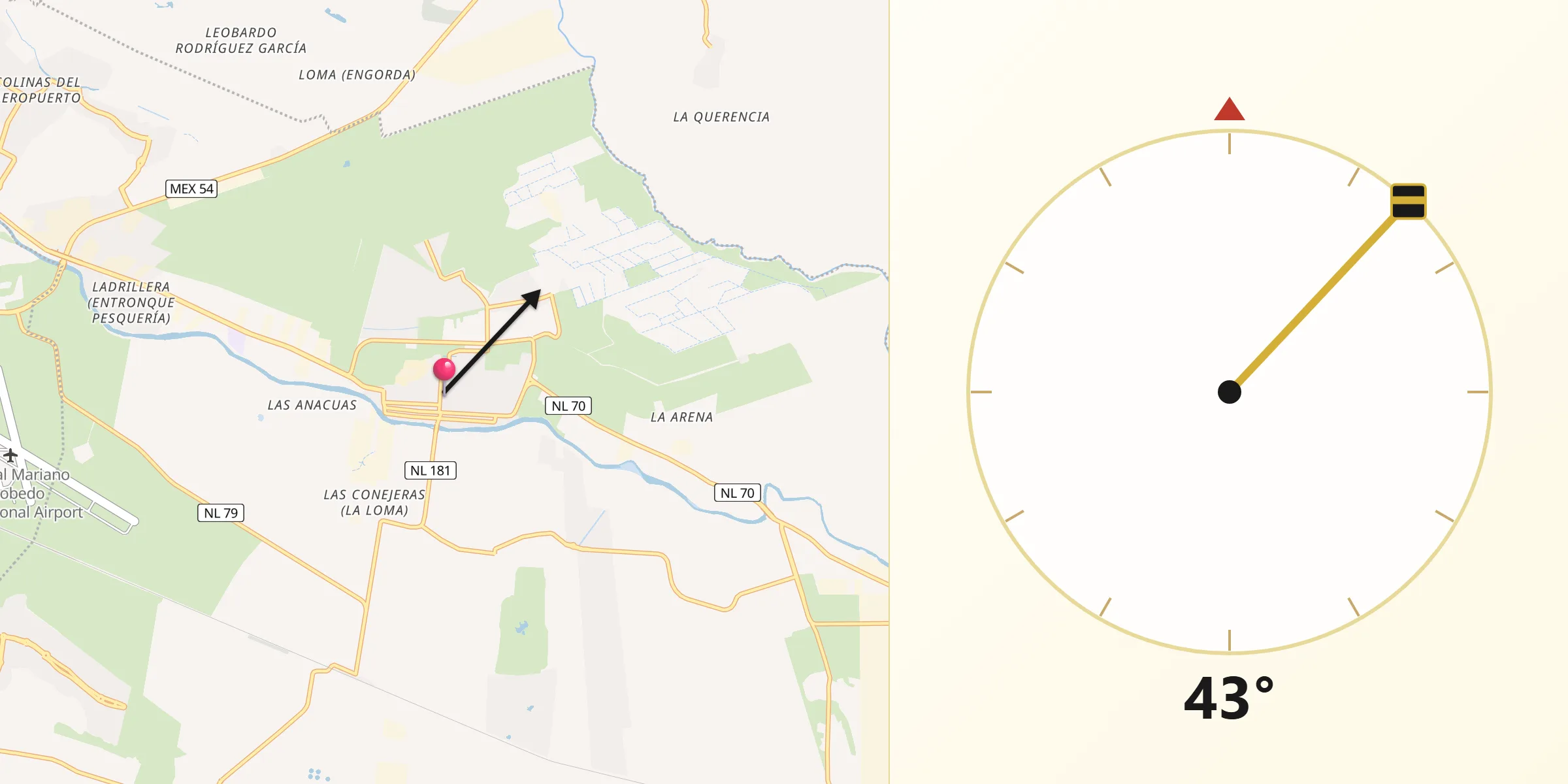 Dirección de la Qibla desde Pesquería