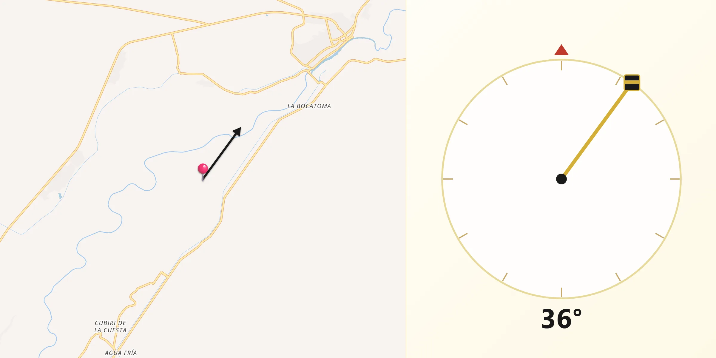 Dirección de la Qibla desde Cubiri de Portelas