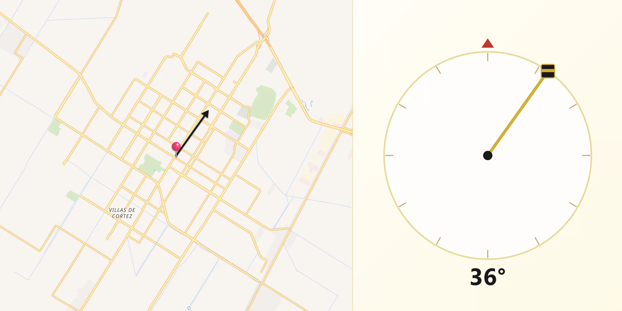 Dirección de la Qibla desde Los Mochis
