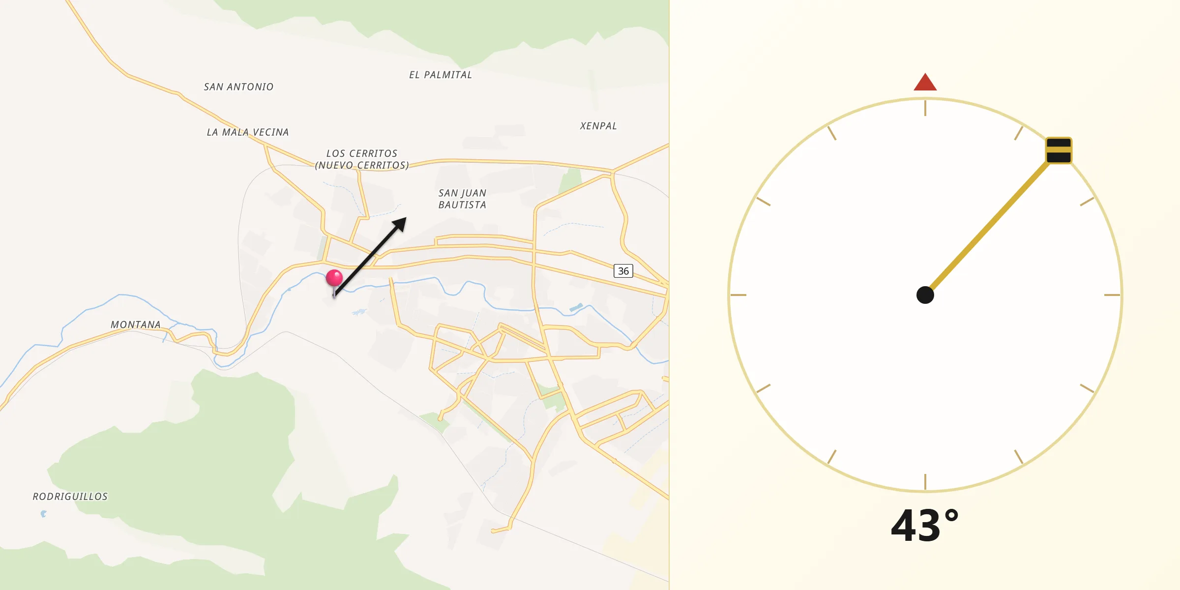 Dirección de la Qibla desde Las Torres de Guadalupe