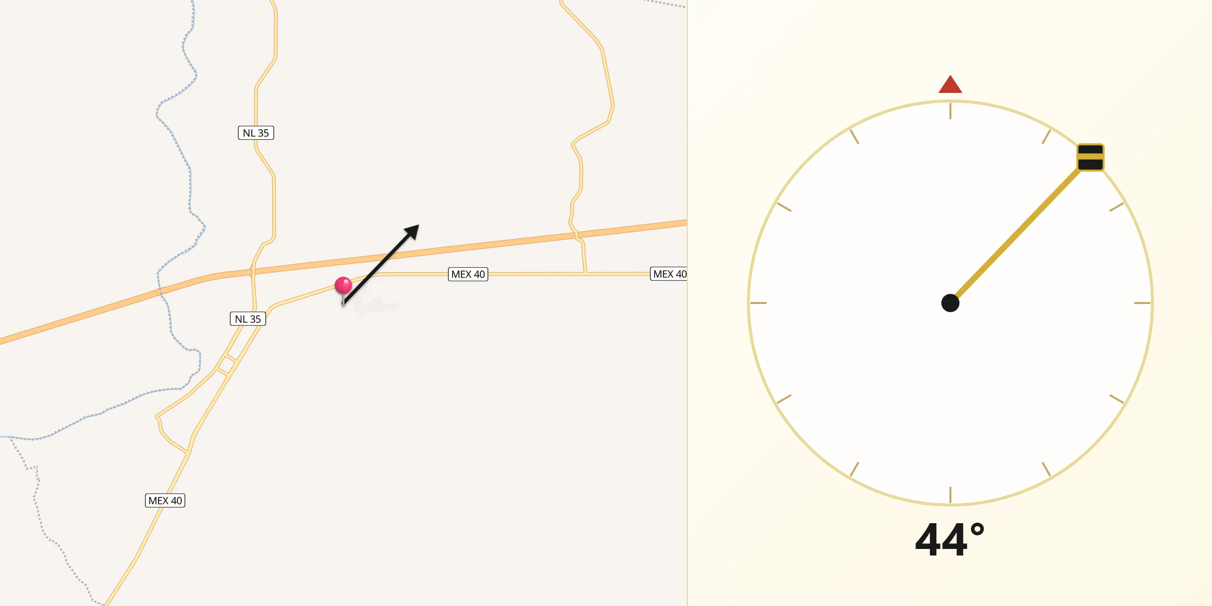 Dirección de la Qibla desde Conferín Arizpe