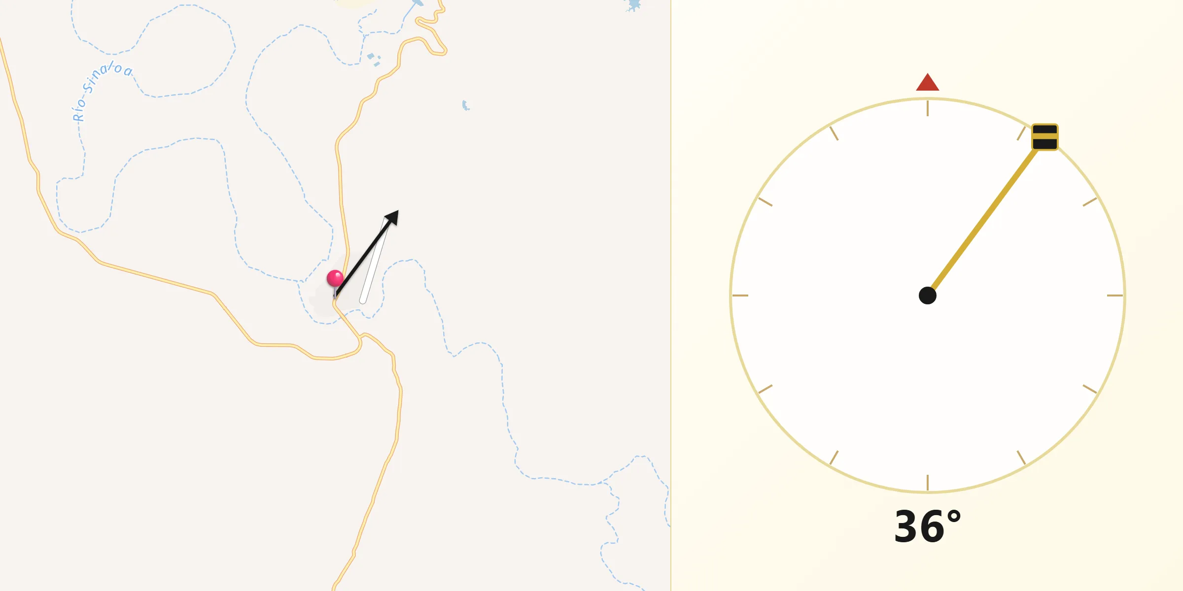 Dirección de la Qibla desde Bacubirito