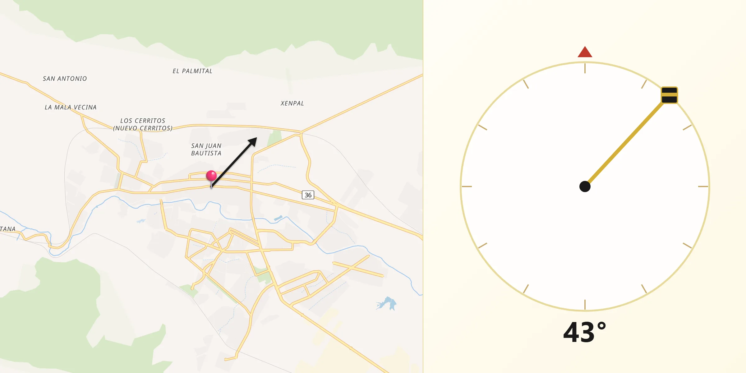 Dirección de la Qibla desde García