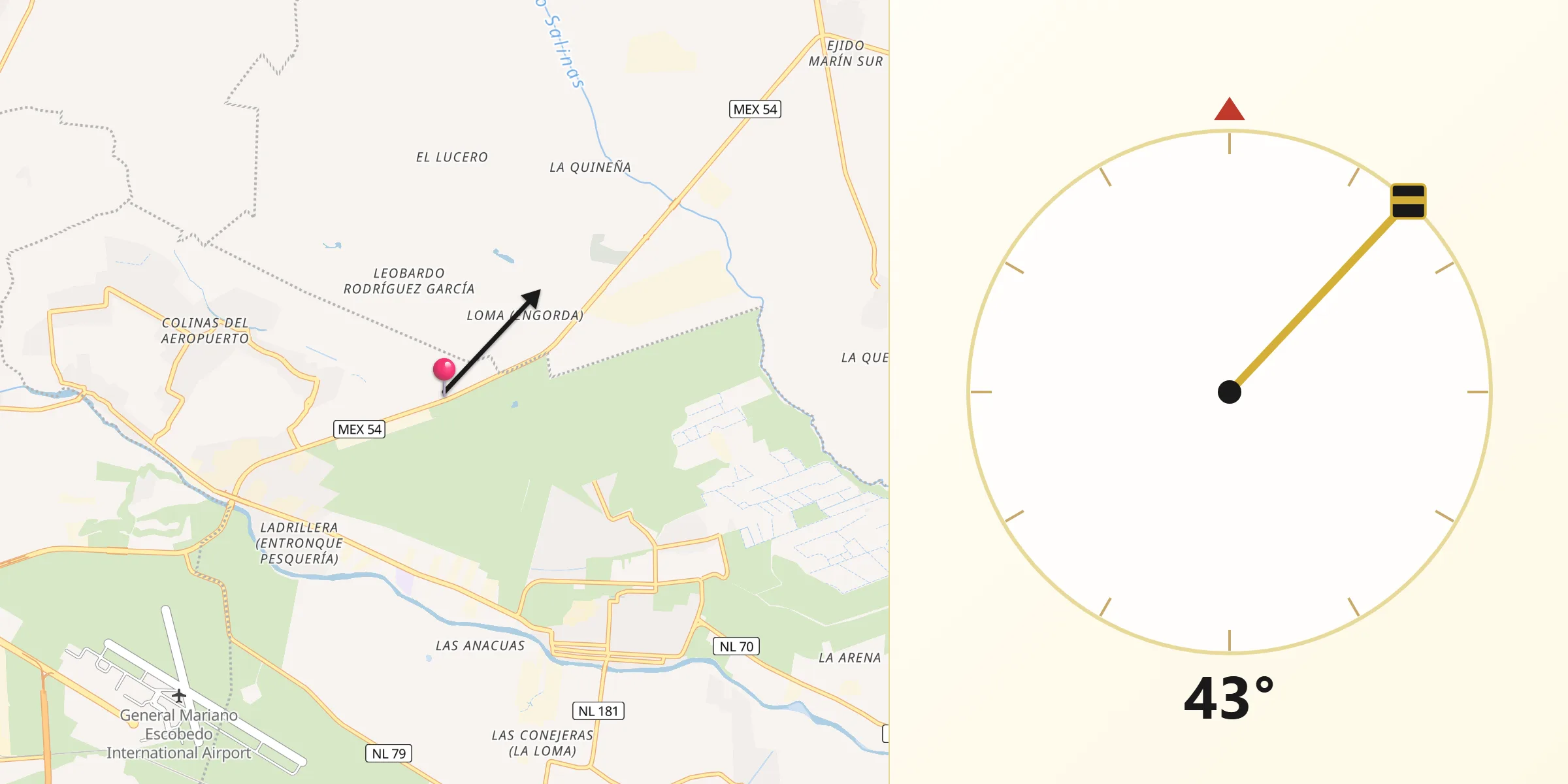 Dirección de la Qibla desde Colonia la Mesa