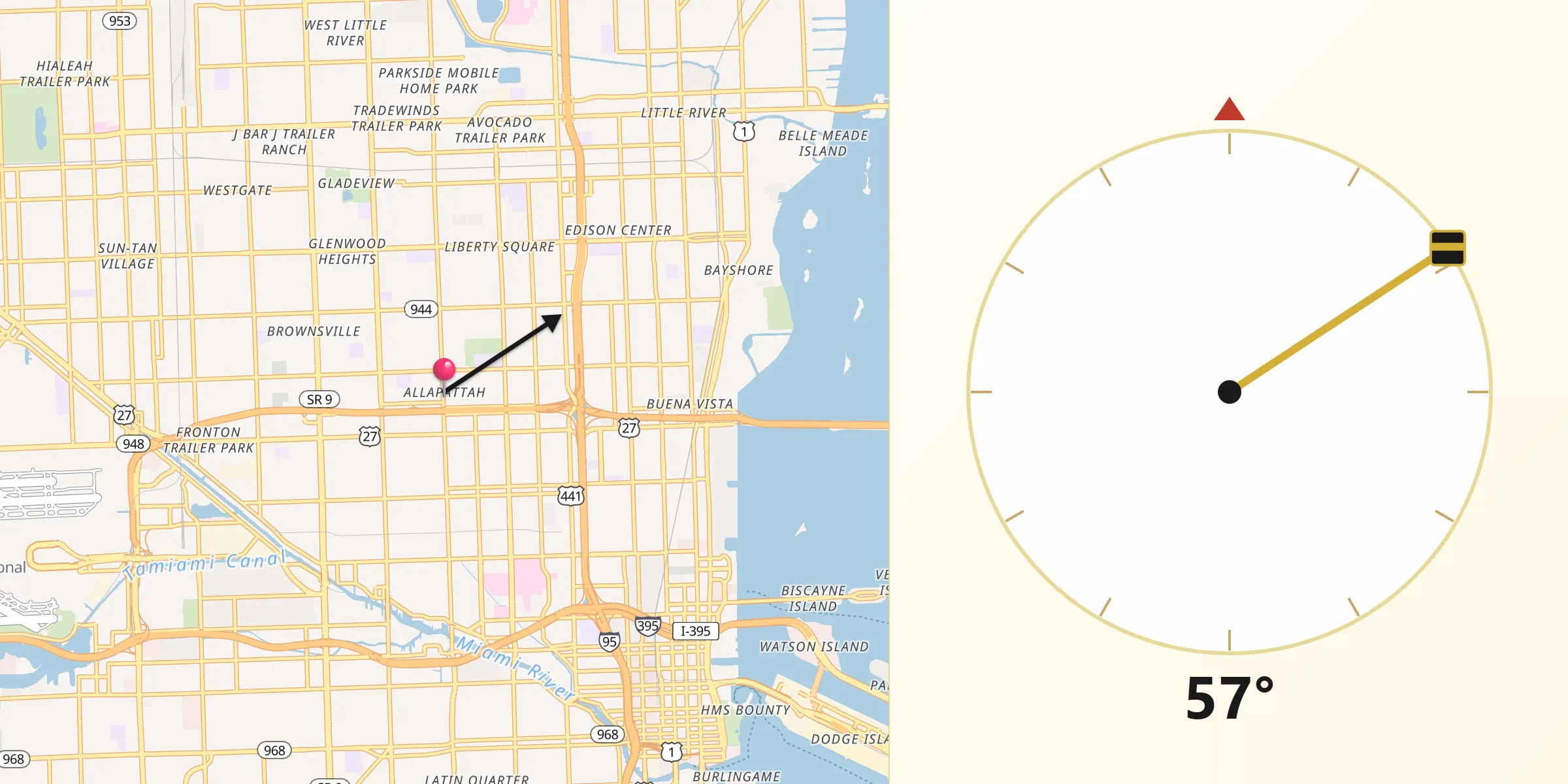 Qibla Direction from Allapattah