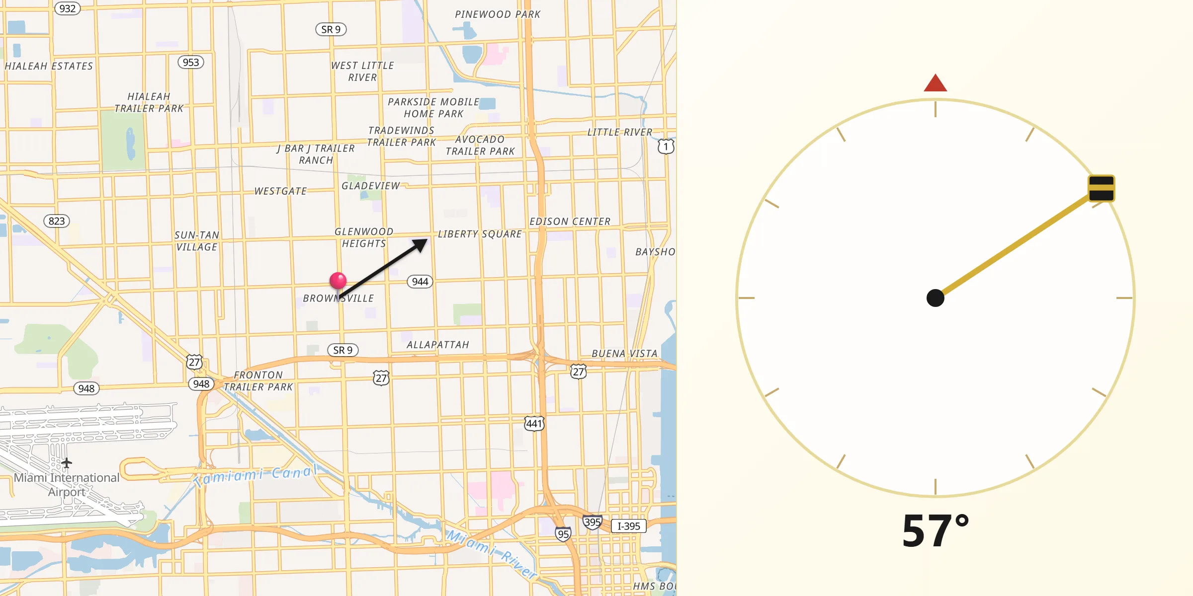 Qibla Direction from Brownsville