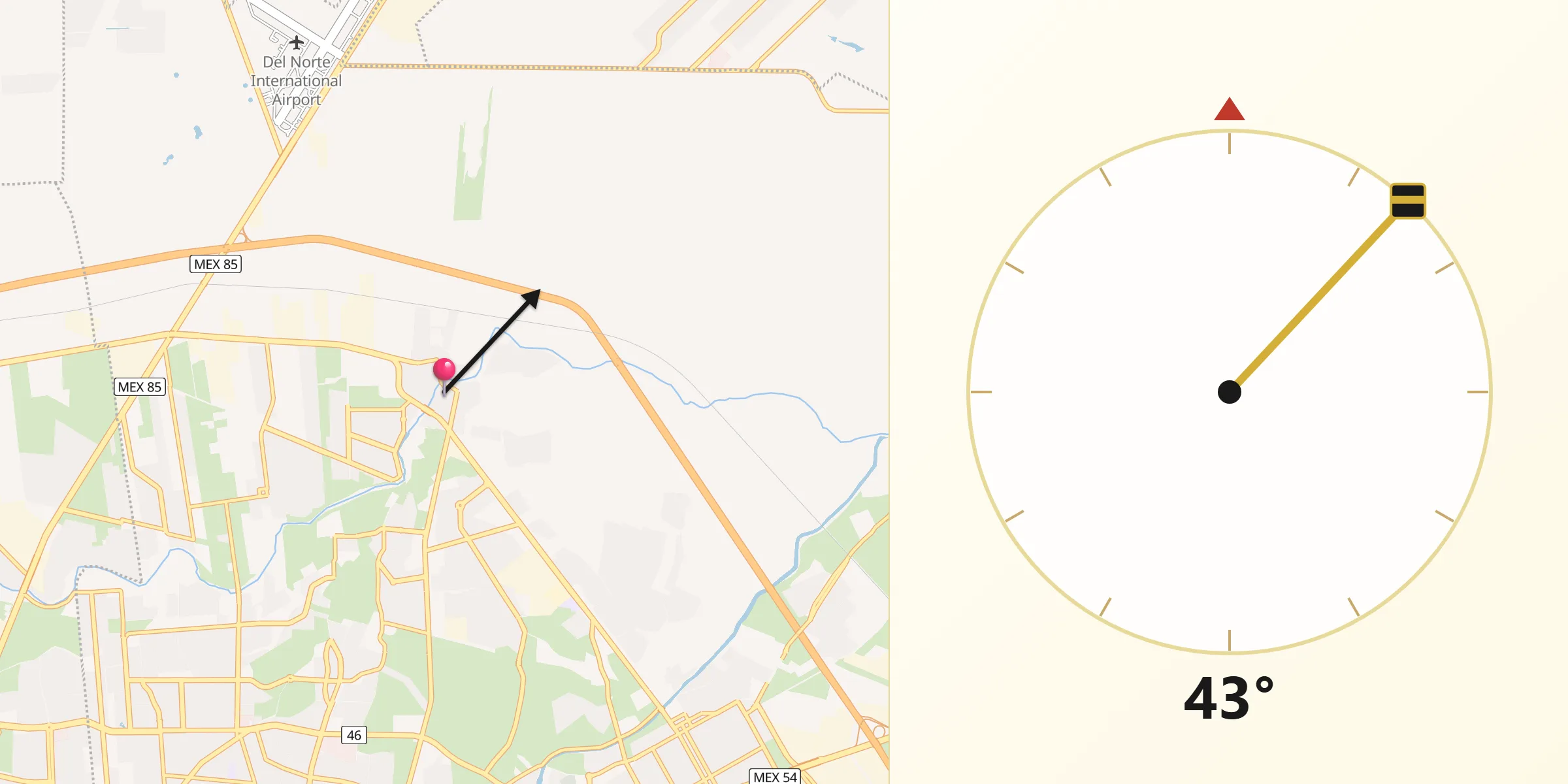Dirección de la Qibla desde Santa Rosa