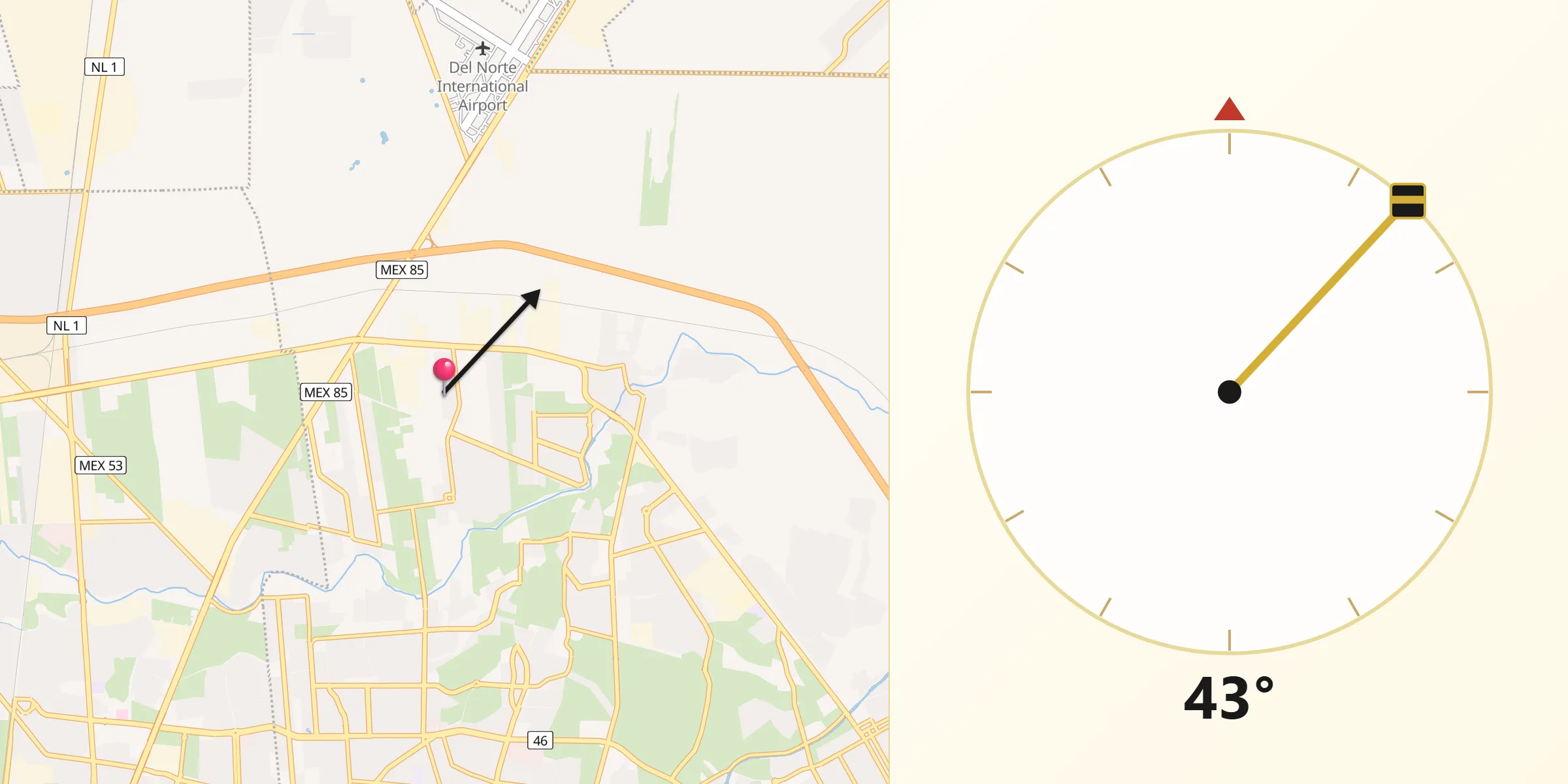 Dirección de la Qibla desde Fraccionamiento Cosmópolis Octavo Sector