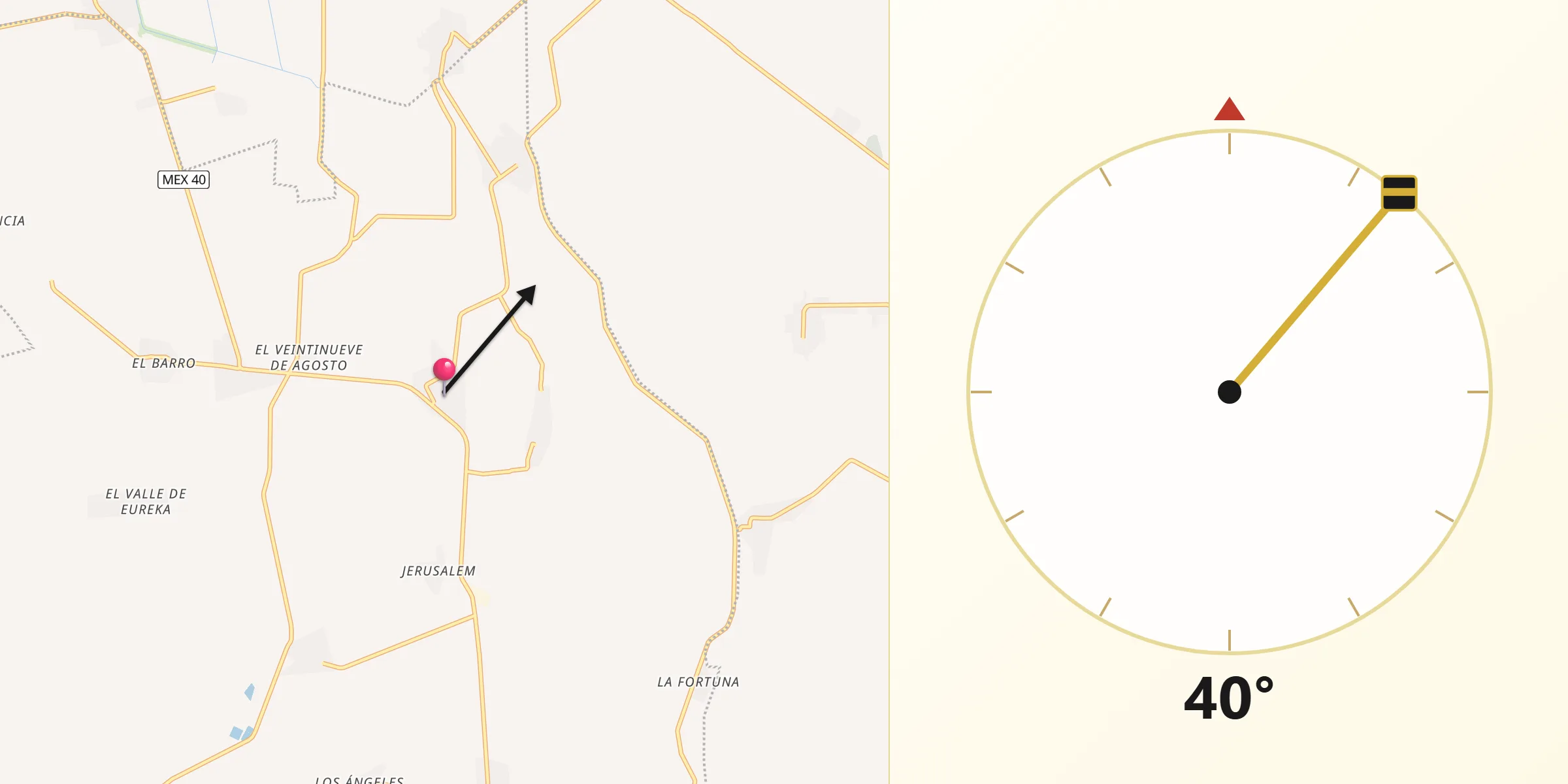 Dirección de la Qibla desde Jiménez
