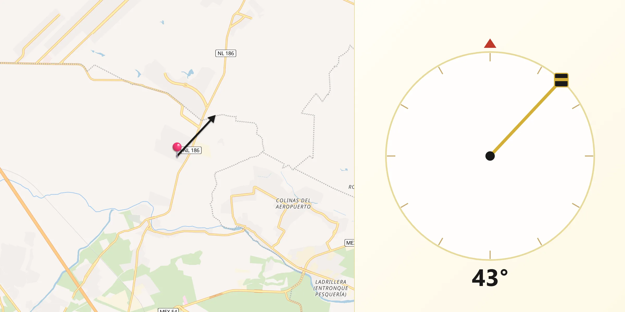 Dirección de la Qibla desde Artemio Treviño