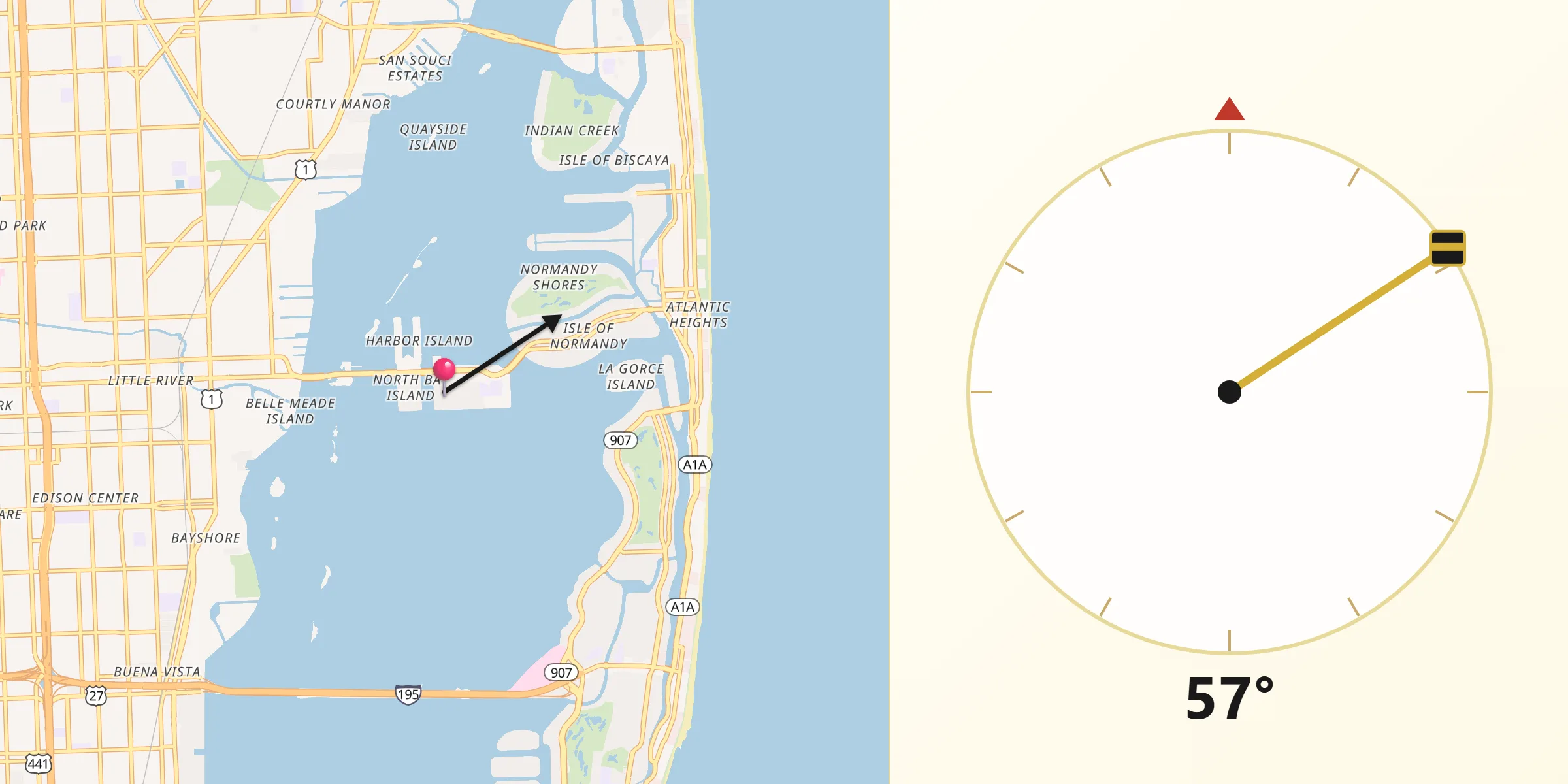 Qibla Direction from North Bay Village