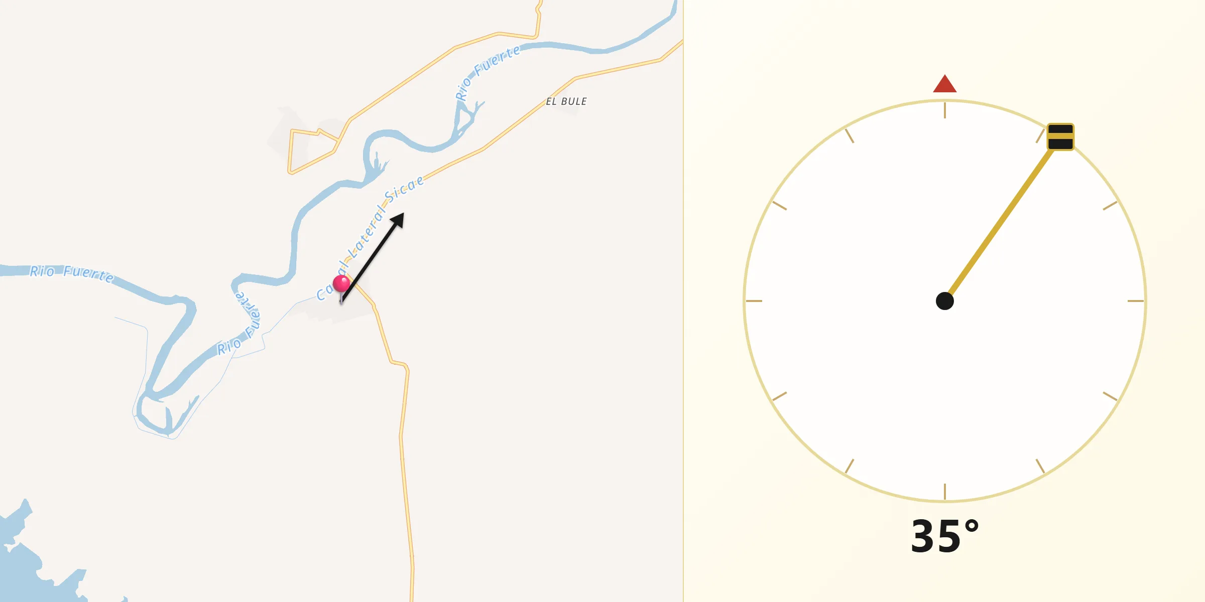 Dirección de la Qibla desde Las Grullas Margen Izquierda