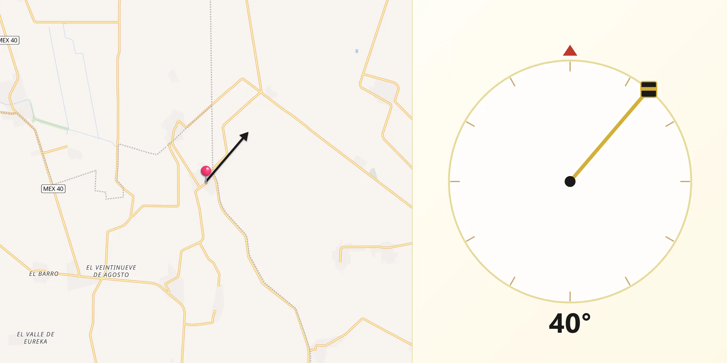 Dirección de la Qibla desde Huitrón