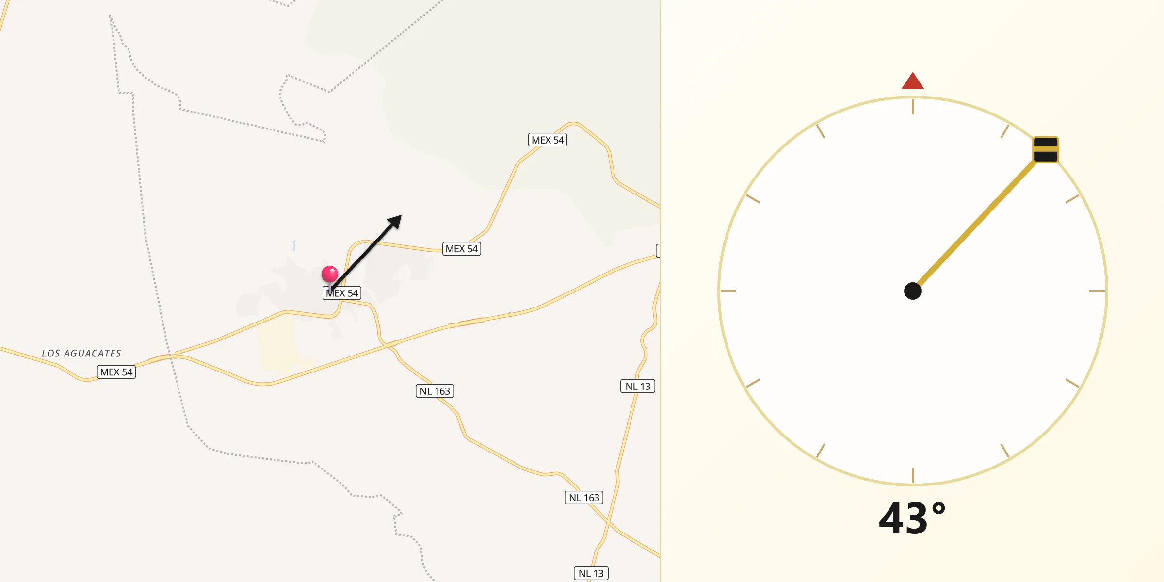 Dirección de la Qibla desde Doctor González