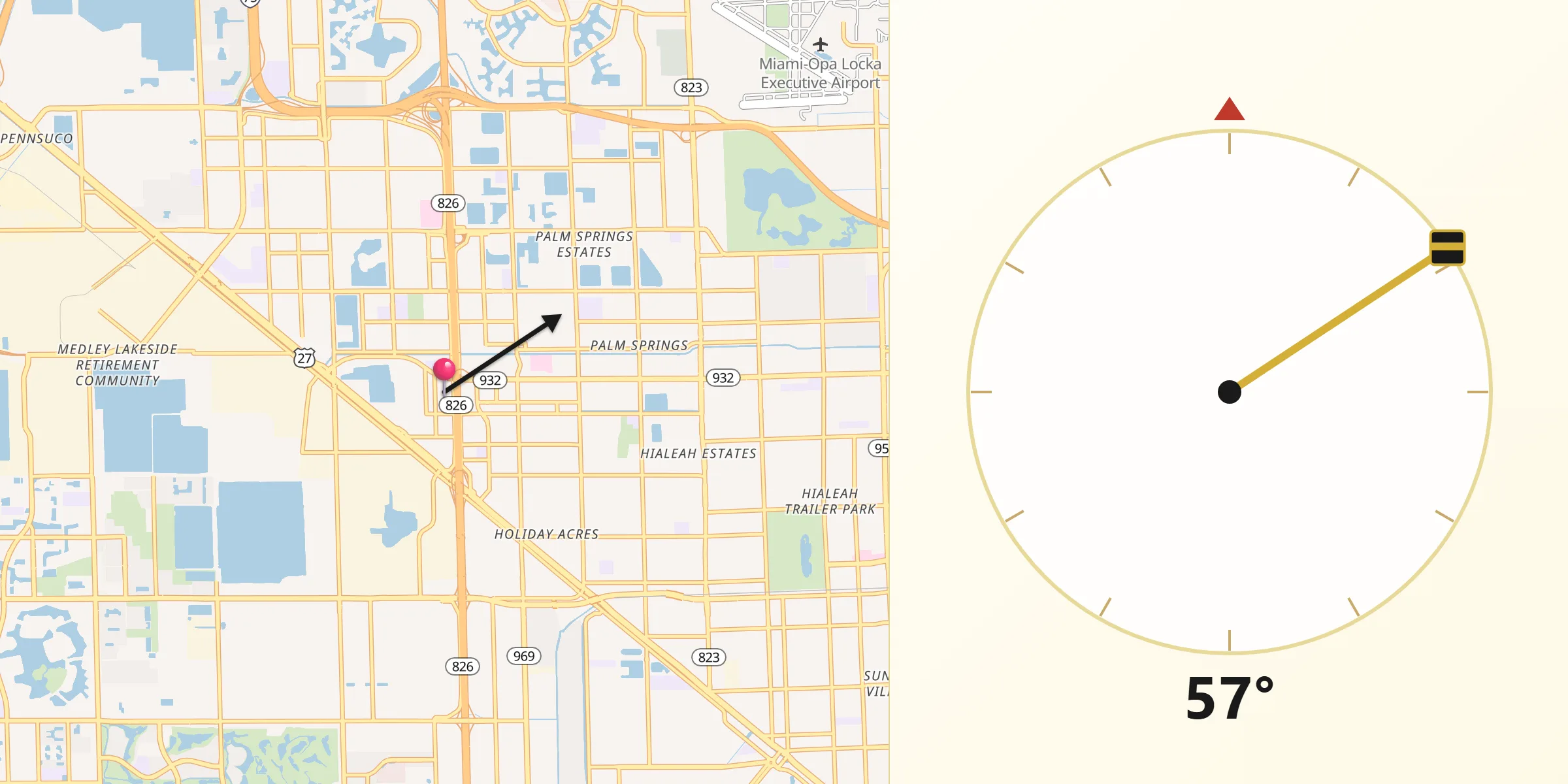 Qibla Direction from Hialeah Gardens
