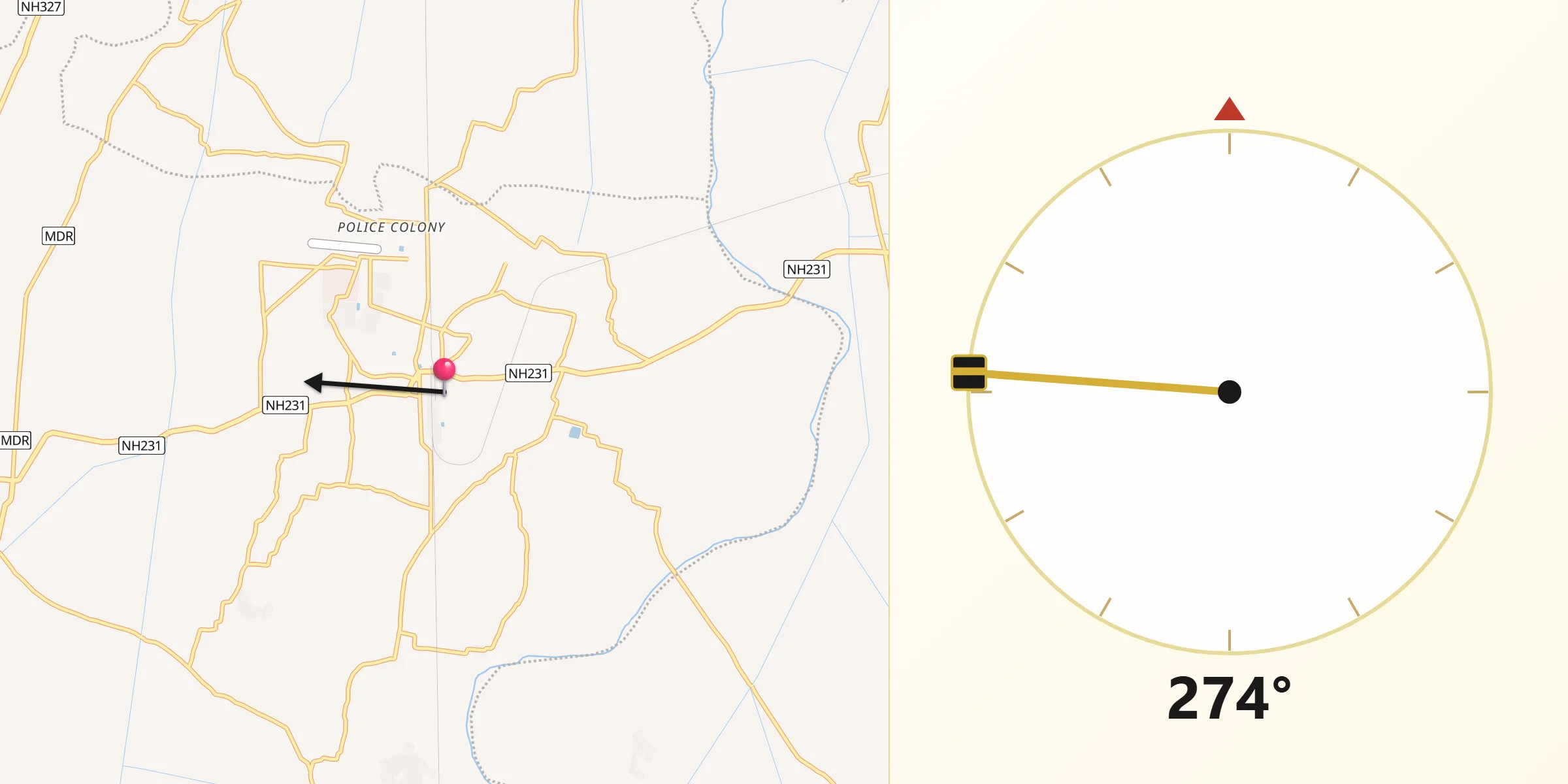 Qibla Direction from Saharsa