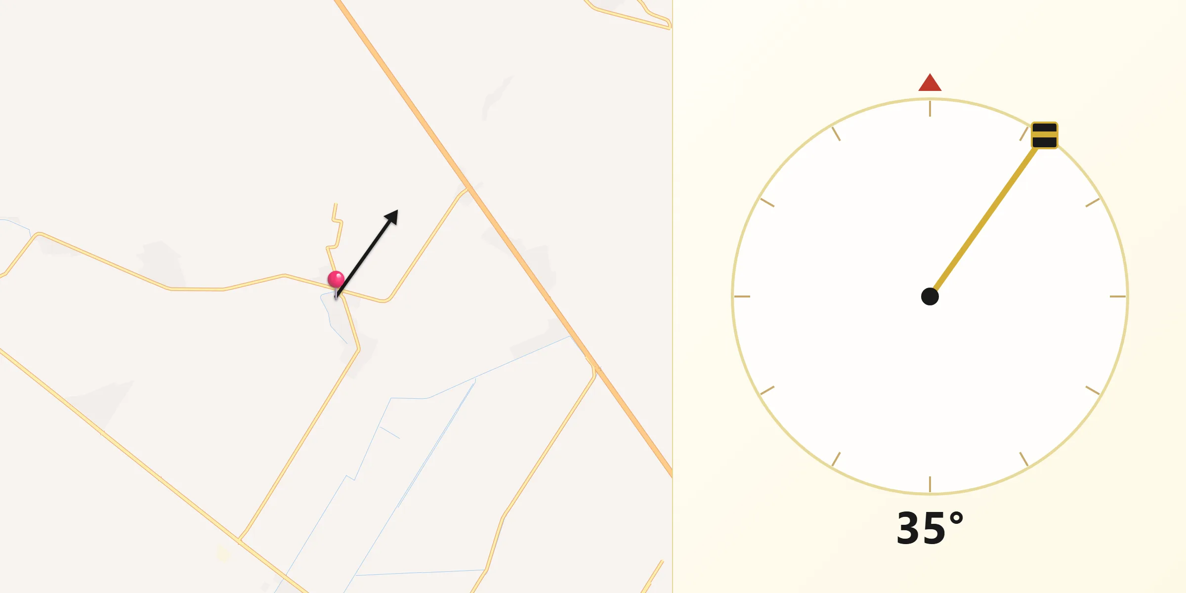 Dirección de la Qibla desde Goros Número Dos