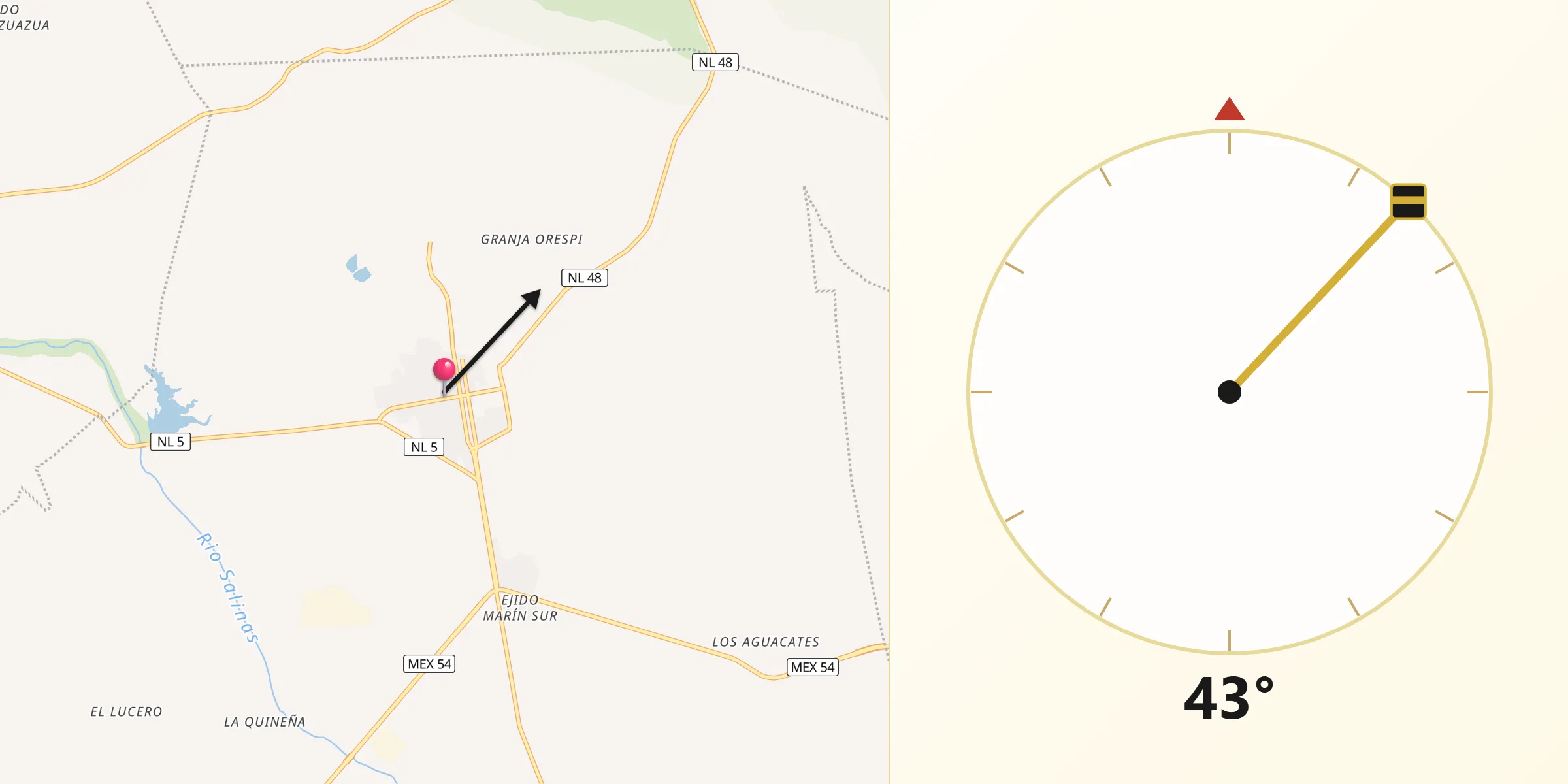 Dirección de la Qibla desde Marín
