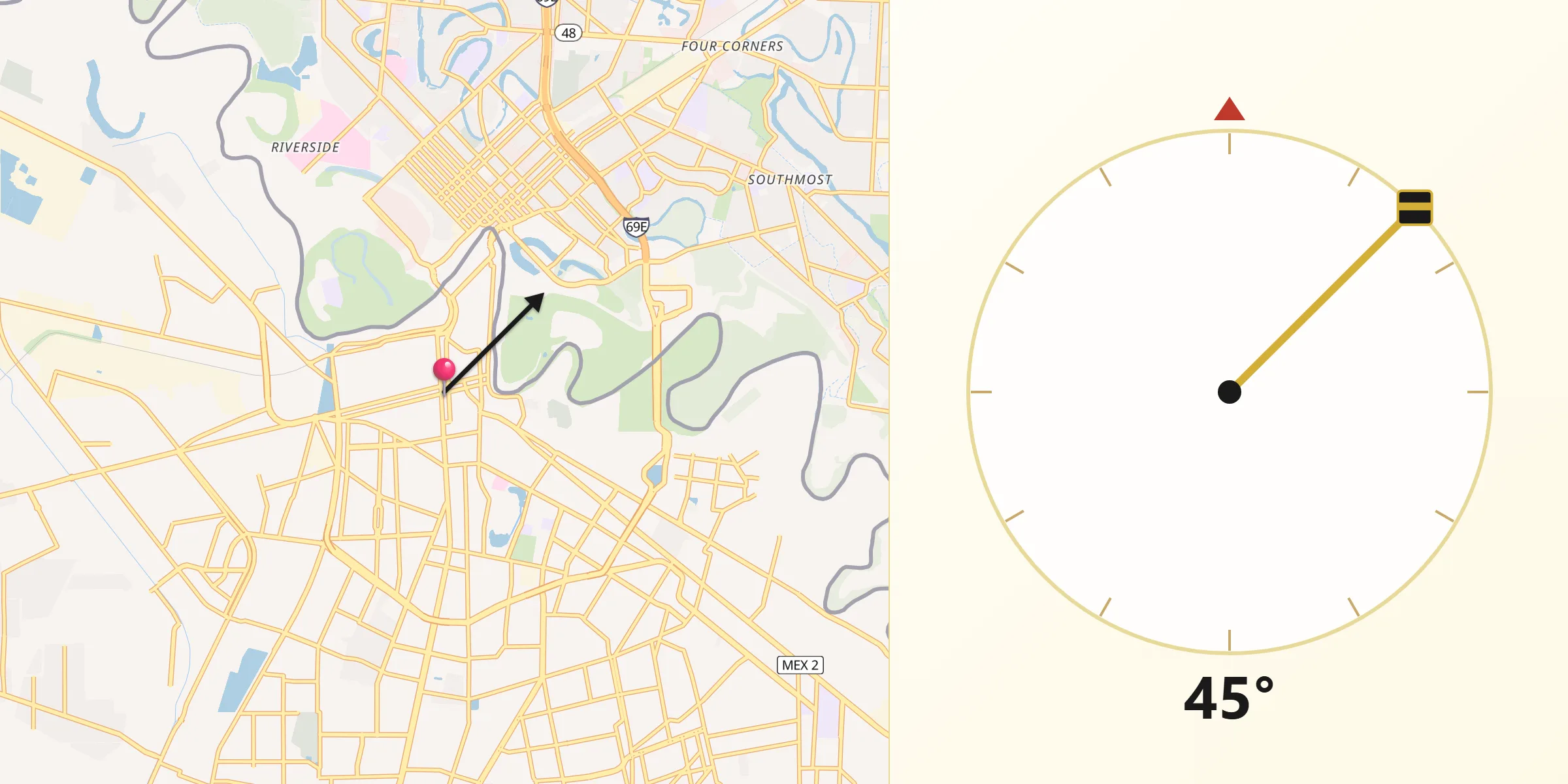 Dirección de la Qibla desde Heroica Matamoros