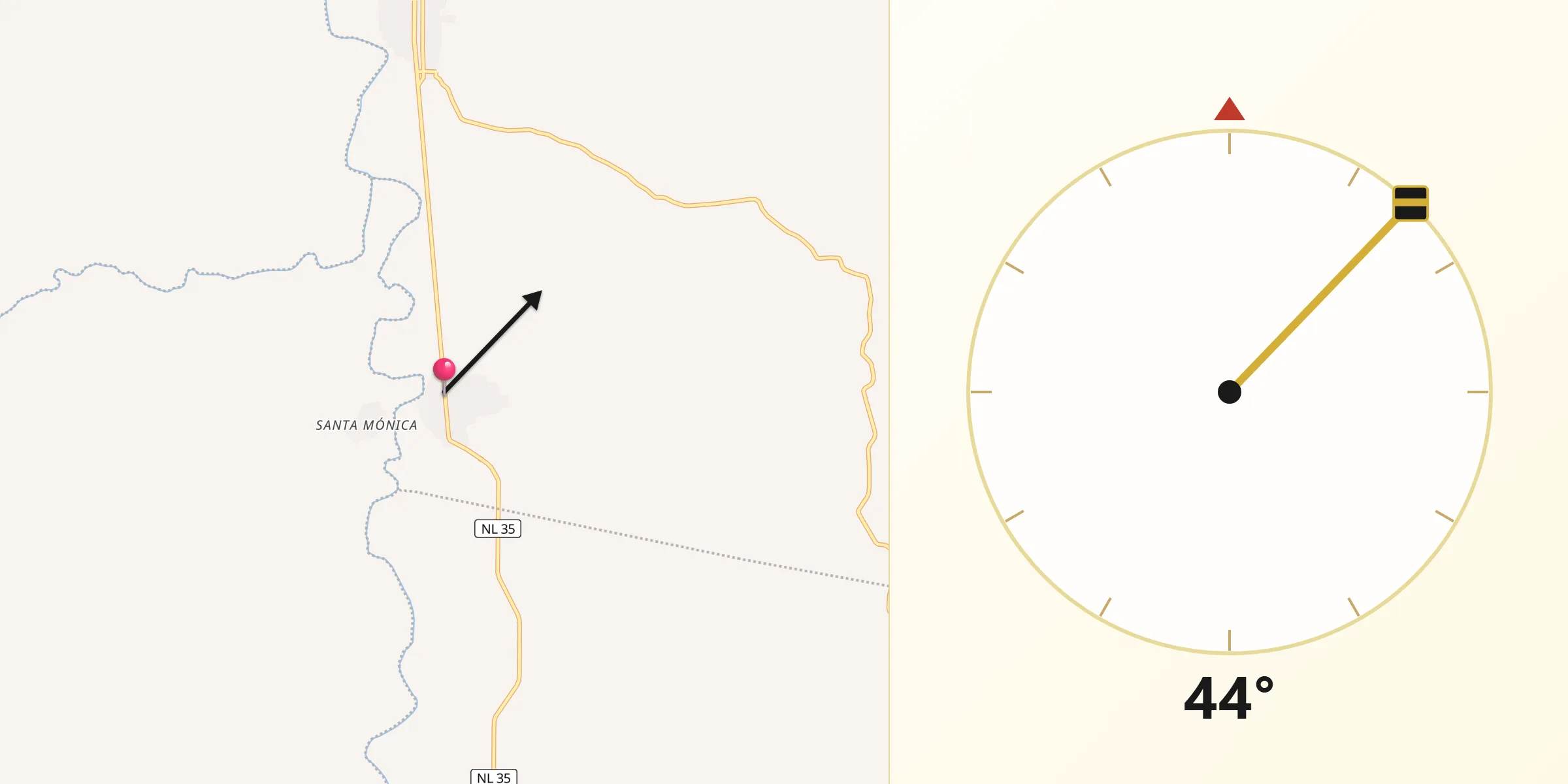 Dirección de la Qibla desde Cantú