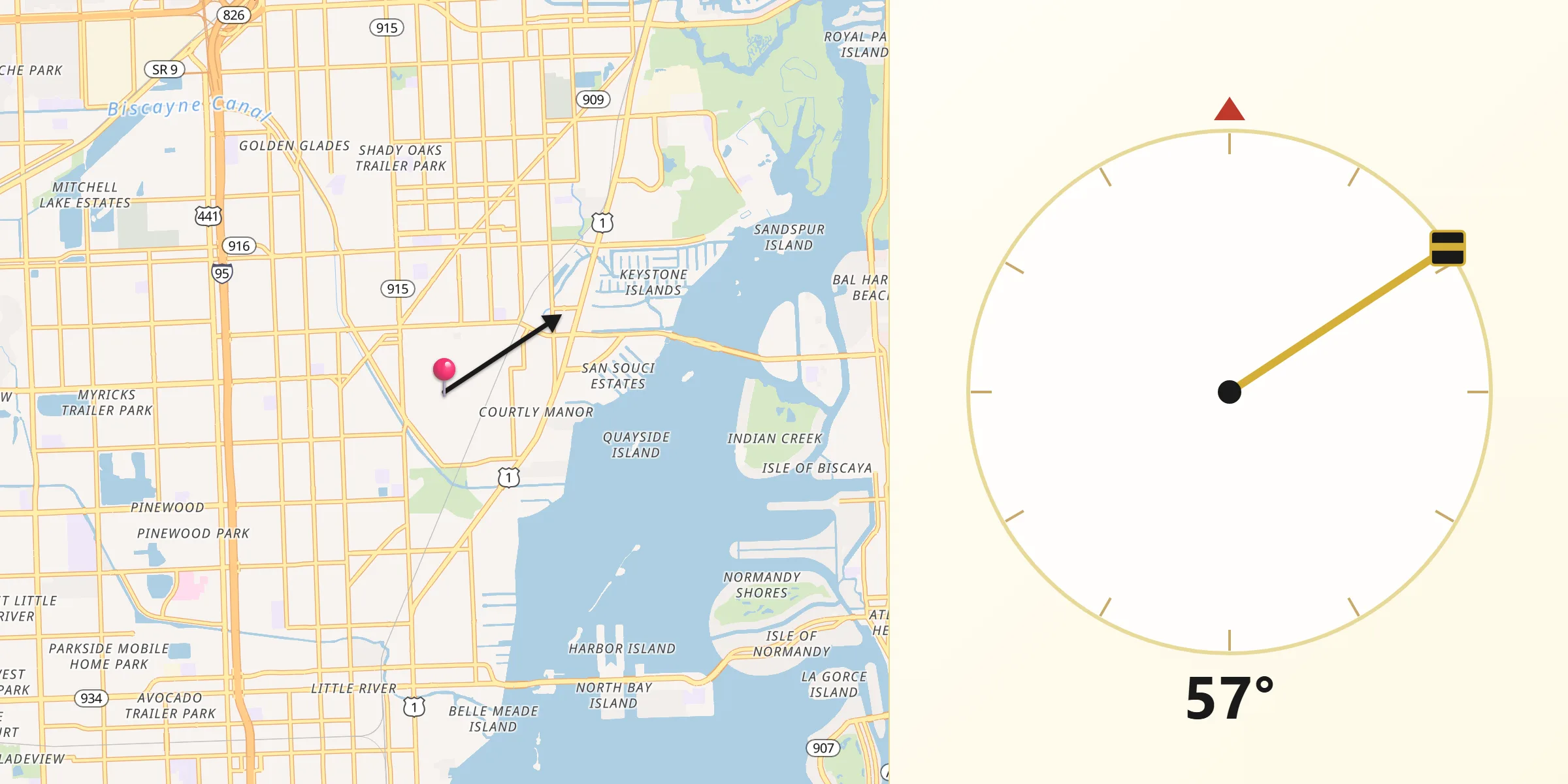 Qibla Direction from Biscayne Park