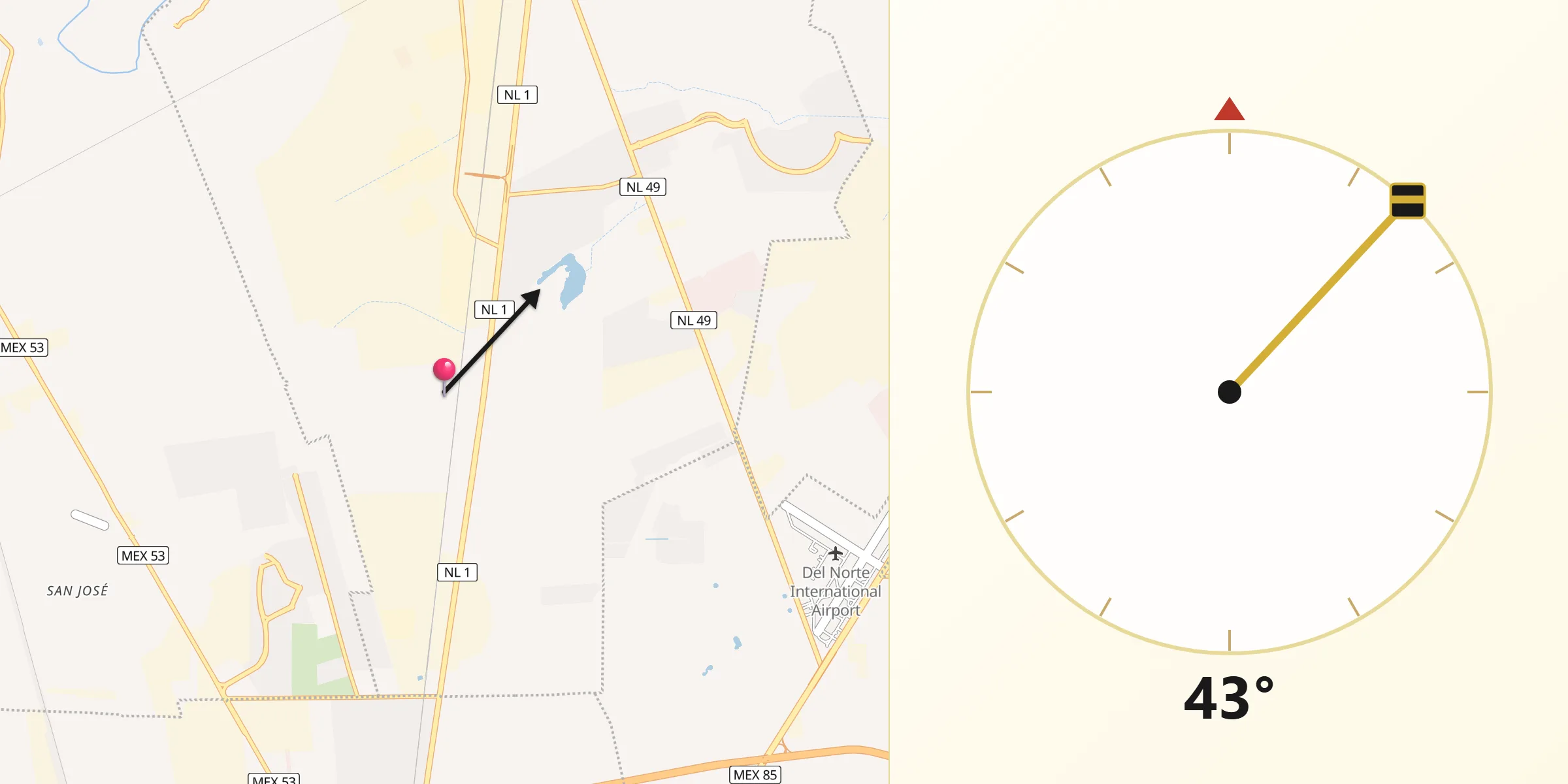 Dirección de la Qibla desde El Leal