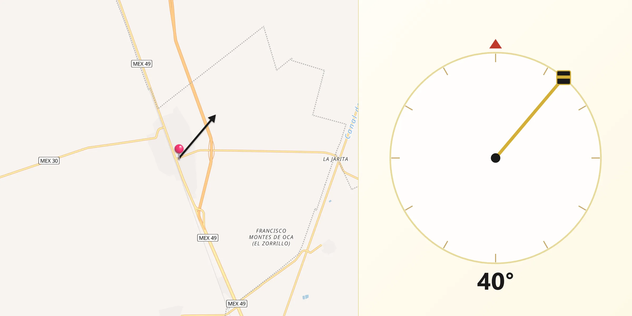 Dirección de la Qibla desde Bermejillo