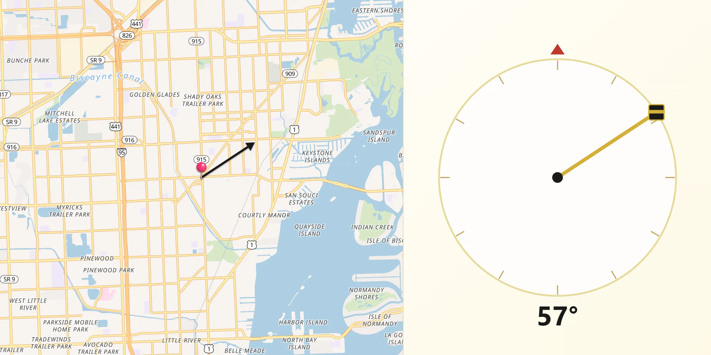 Qibla Direction from North Miami