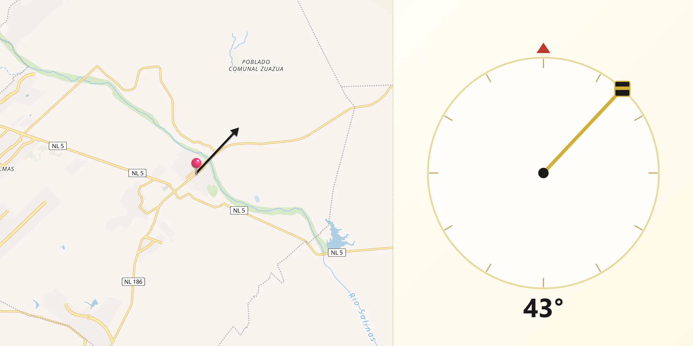 Dirección de la Qibla desde General Zuazua