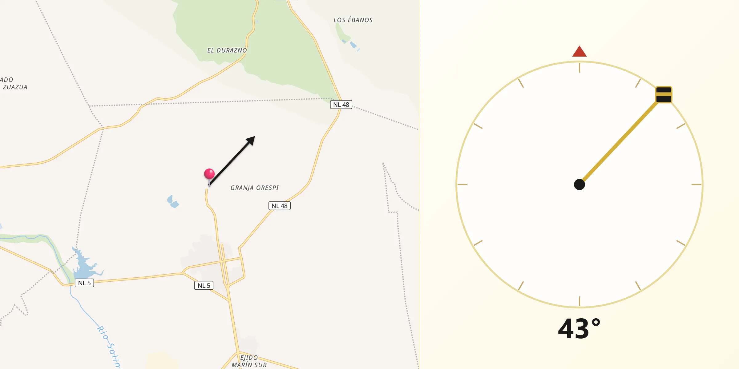 Dirección de la Qibla desde El Saladito