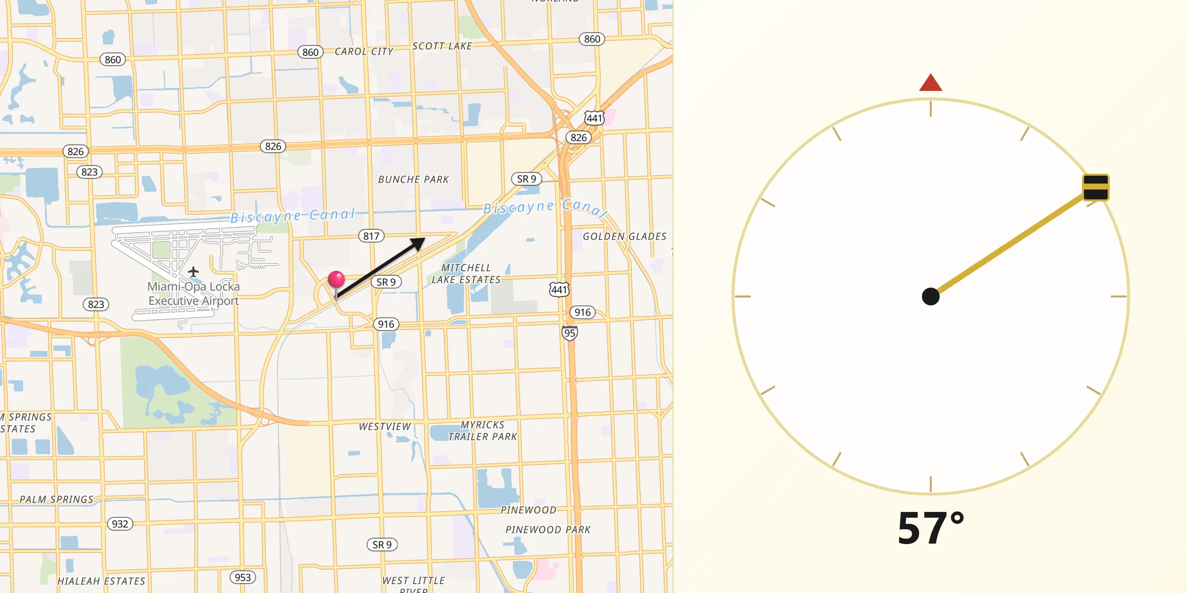Qibla Direction from Opa-locka