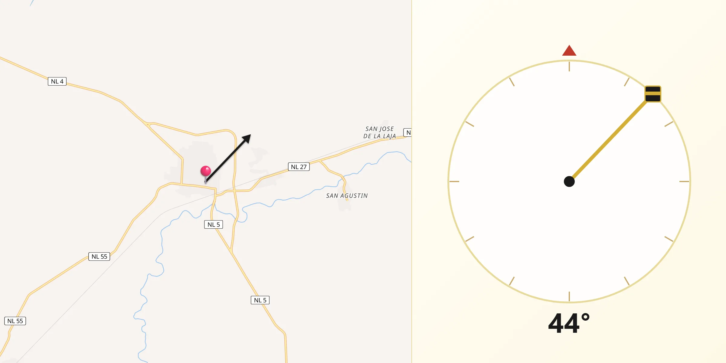Dirección de la Qibla desde Los Herreras