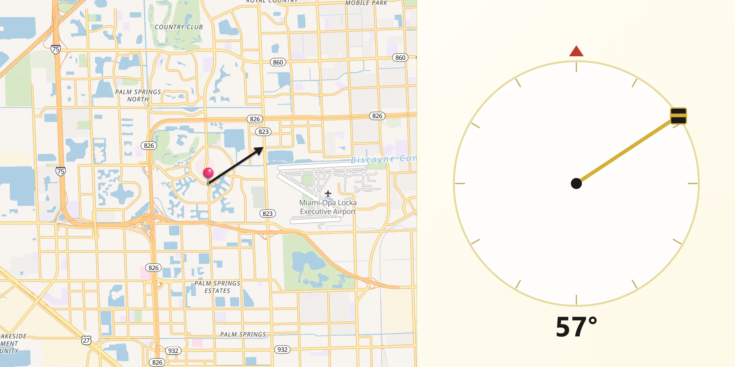 Qibla Direction from Miami Lakes