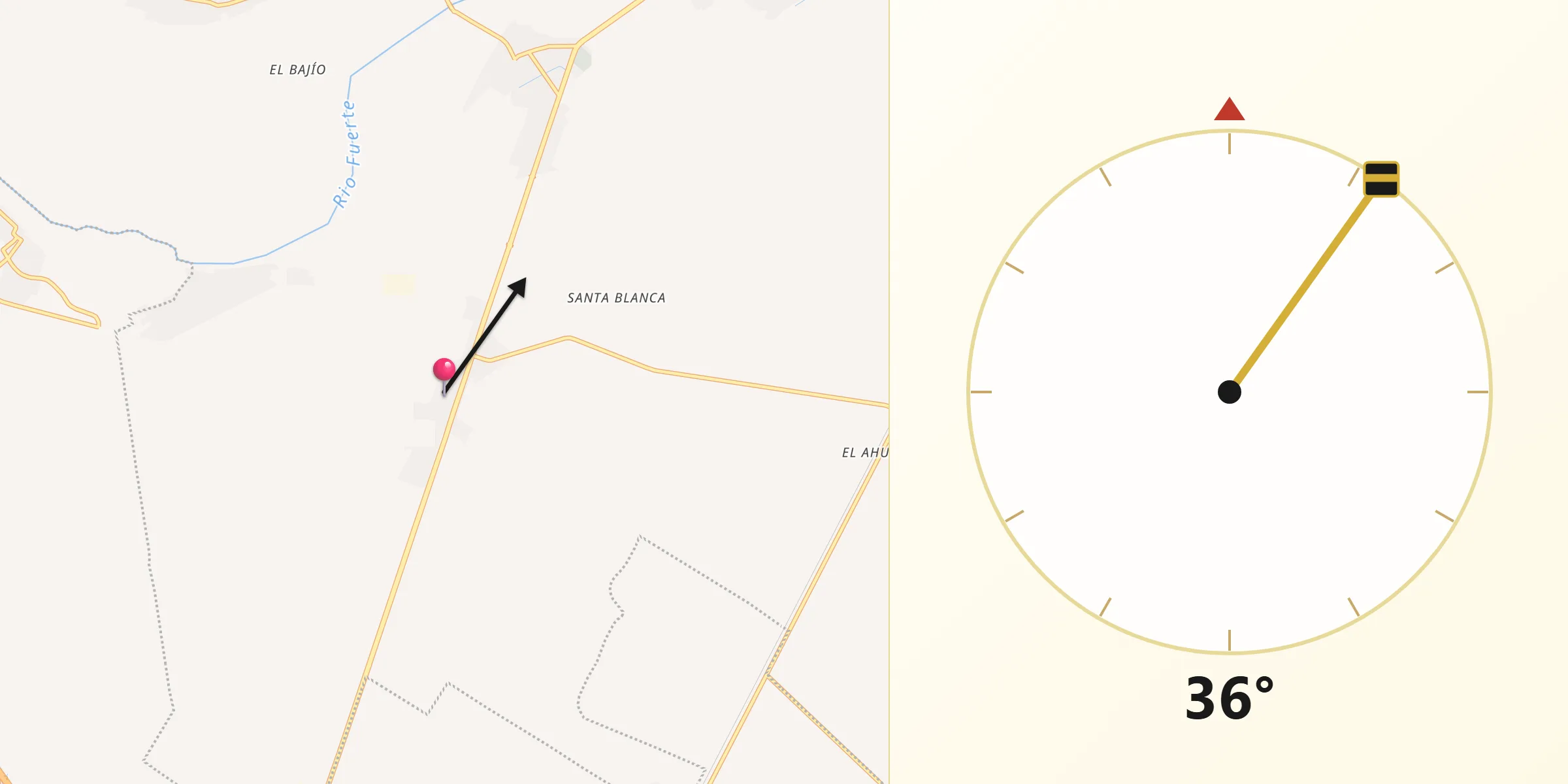Dirección de la Qibla desde Dos de Abril