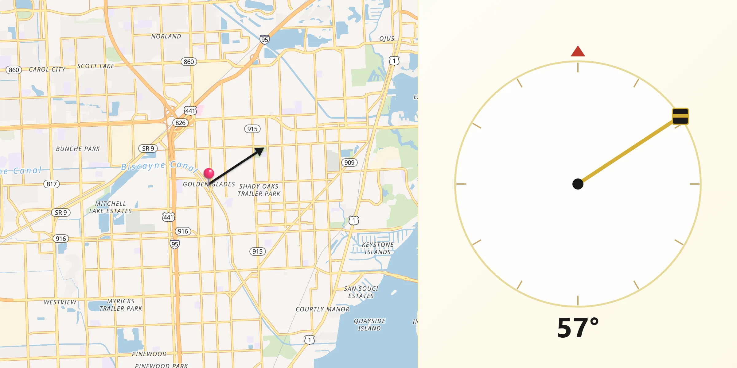 Qibla Direction from Golden Glades