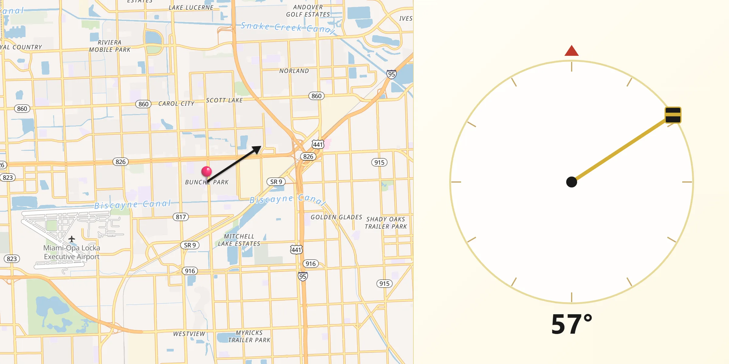 Qibla Direction from Bunche Park