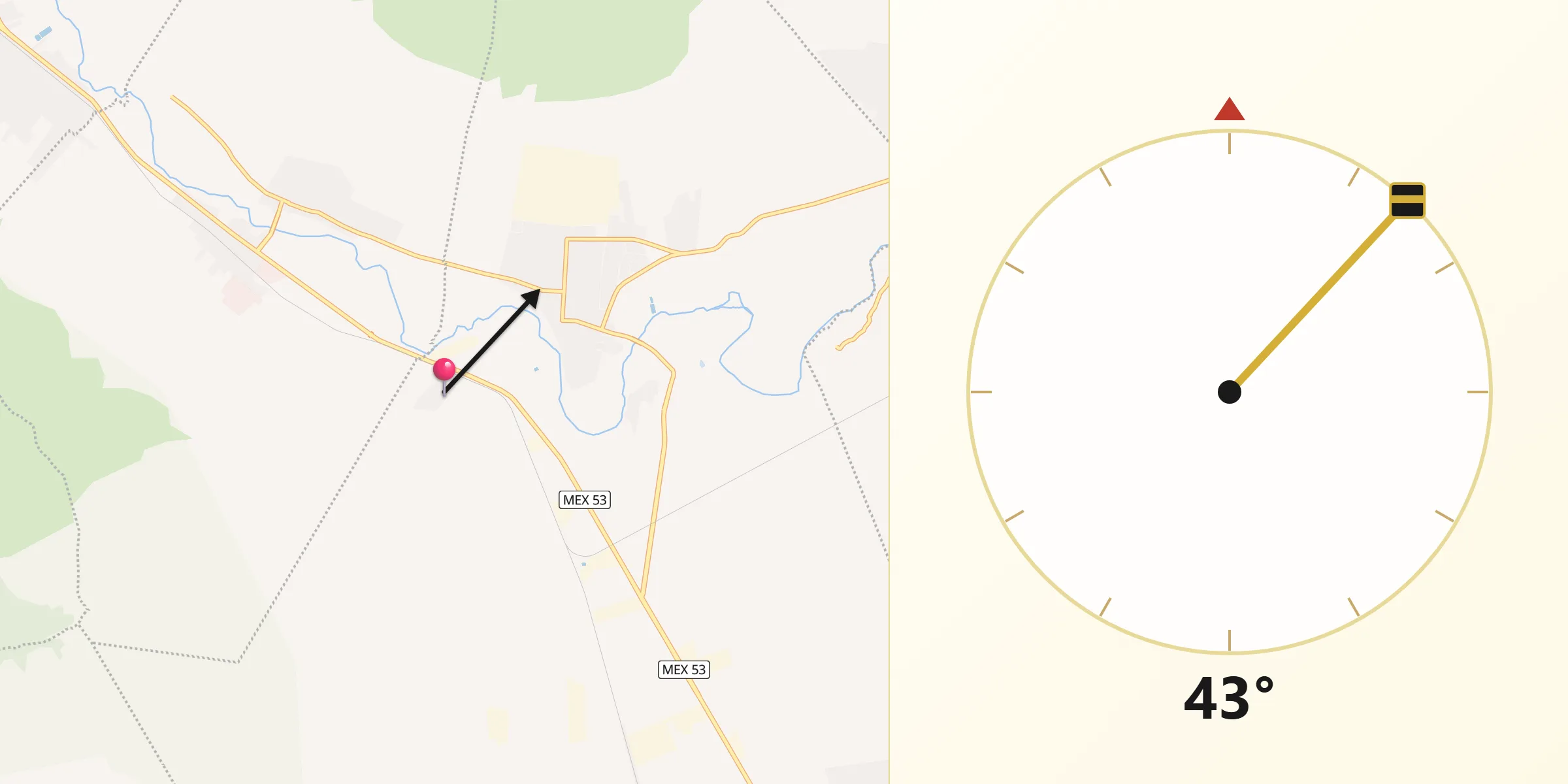 Dirección de la Qibla desde Fraccionamiento del Valle