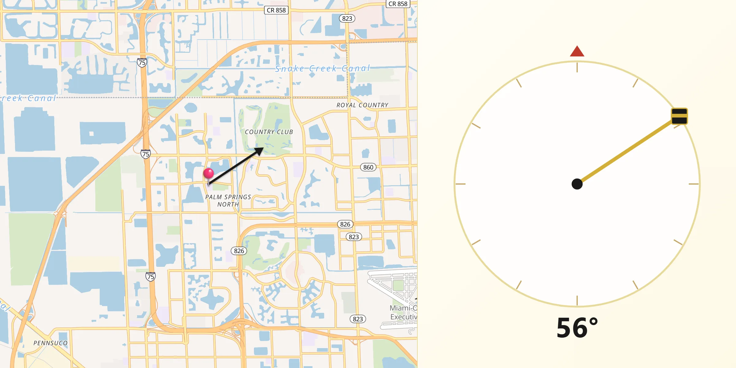 Qibla Direction from Palm Springs North