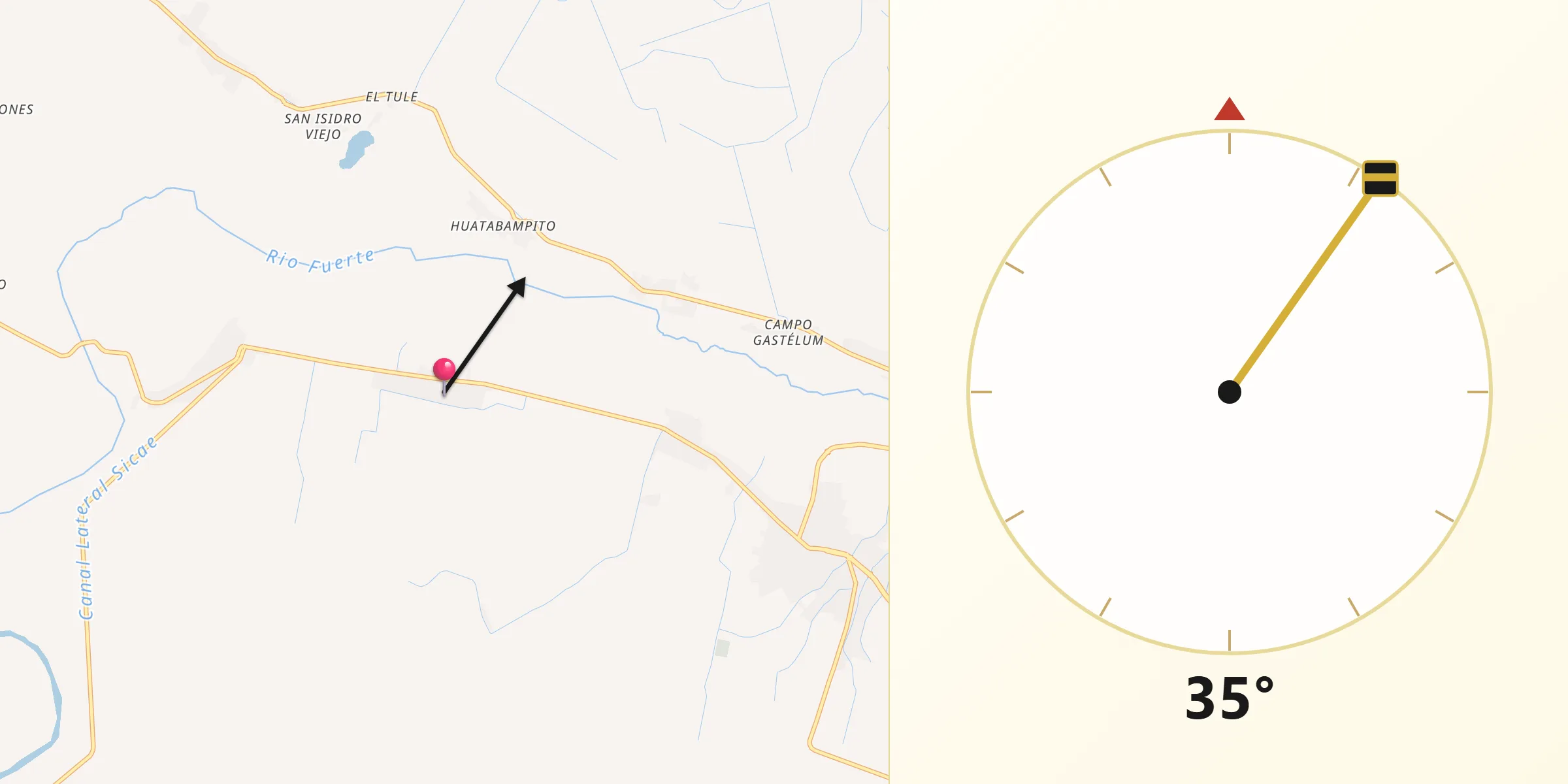 Dirección de la Qibla desde Ejido Mayocoba