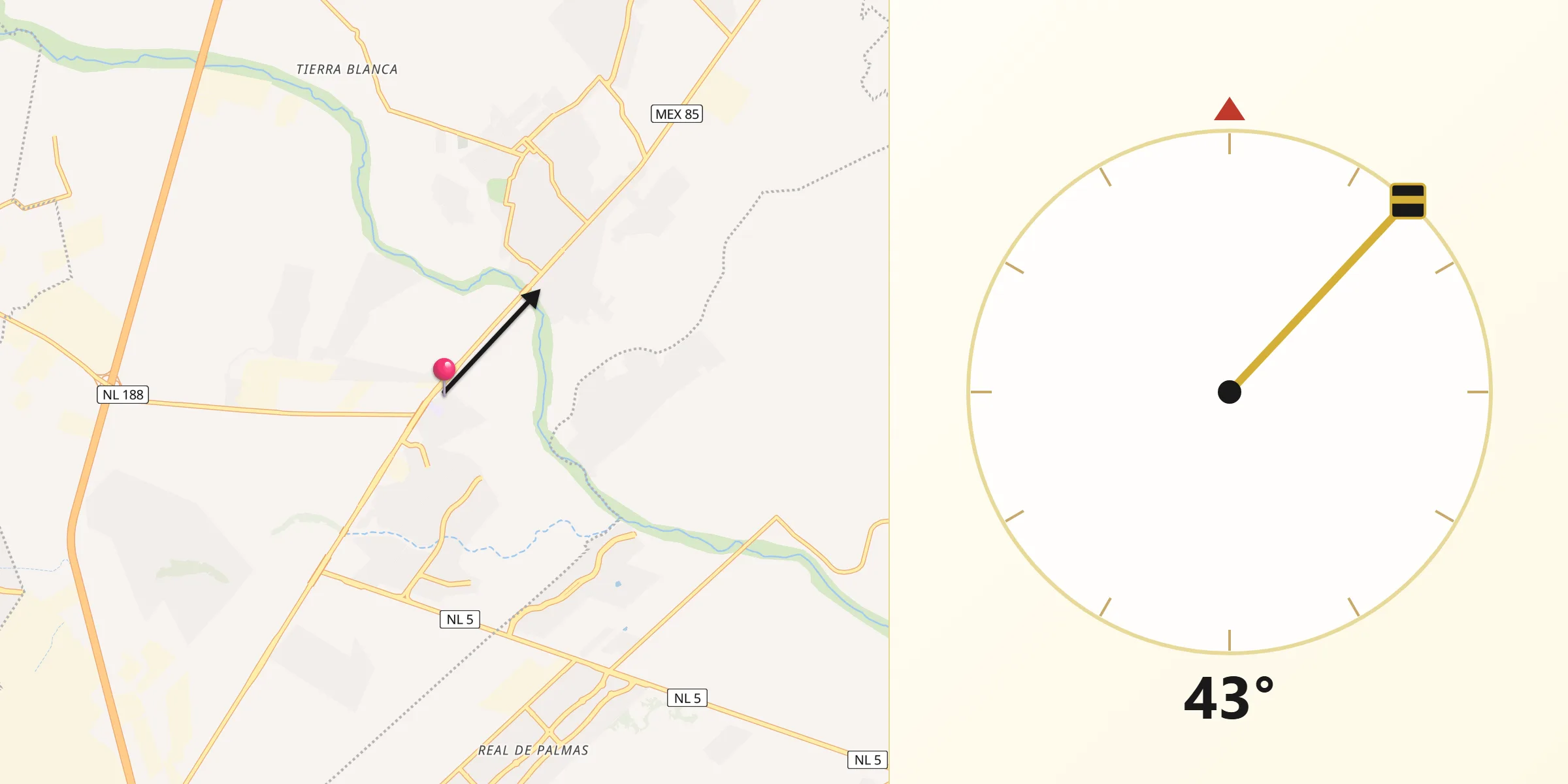 Dirección de la Qibla desde Real del Sol