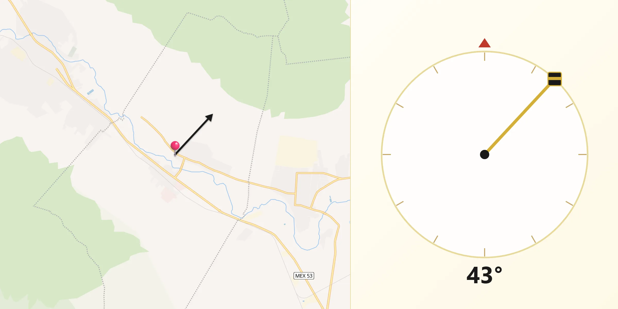 Dirección de la Qibla desde Casa Rosa