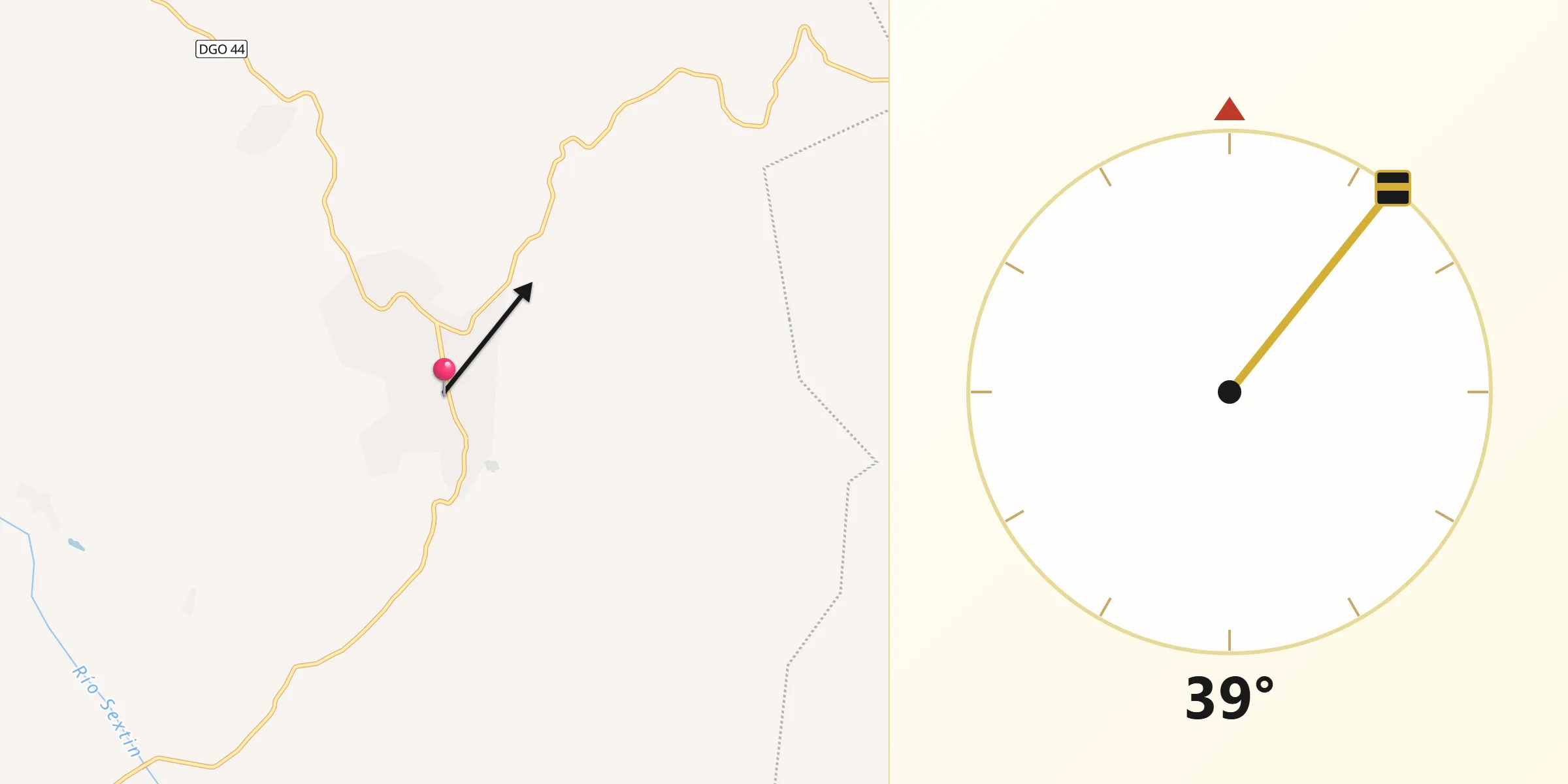 Dirección de la Qibla desde Santa María del Oro