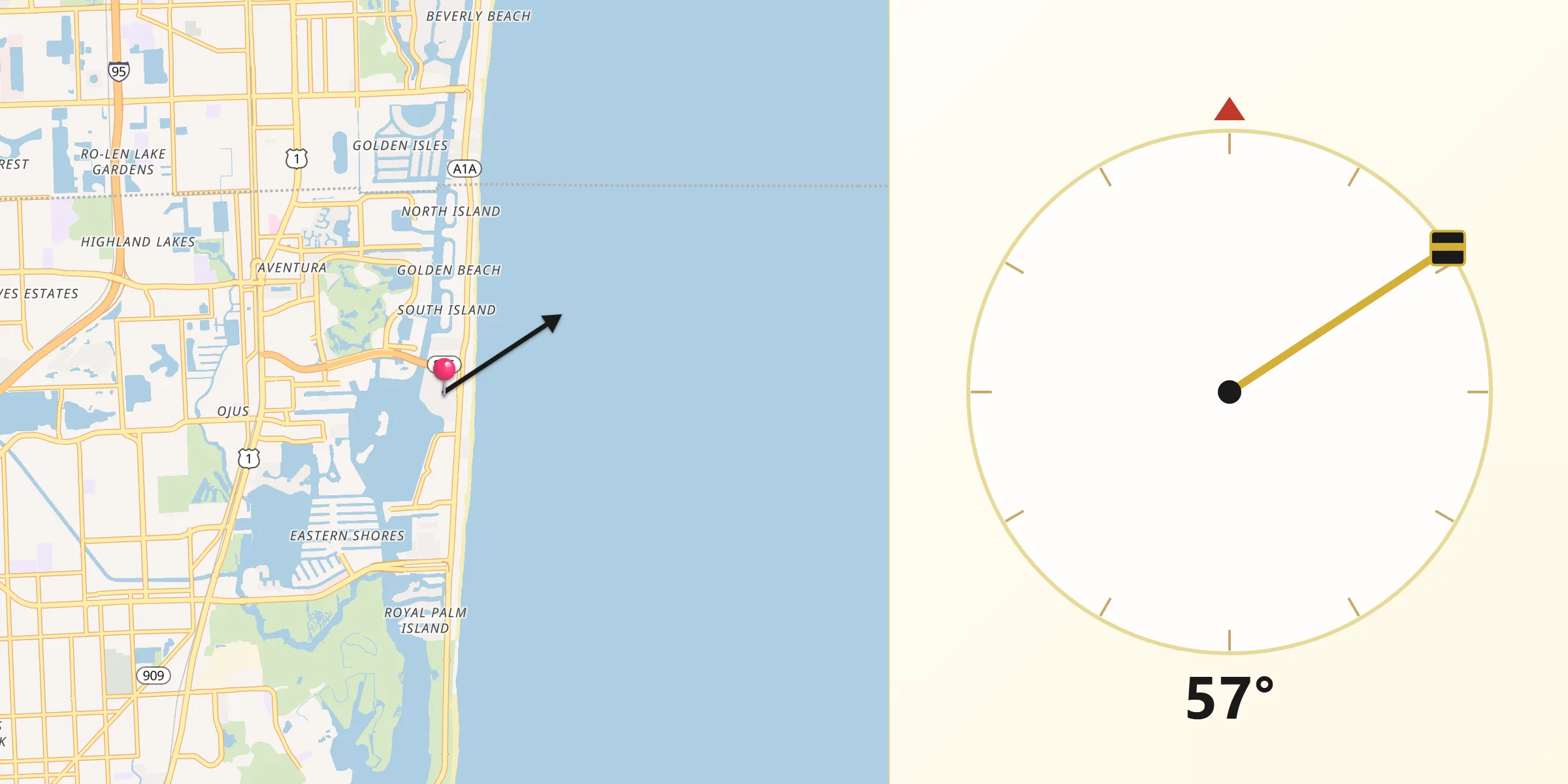 Qibla Direction from Sunny Isles Beach