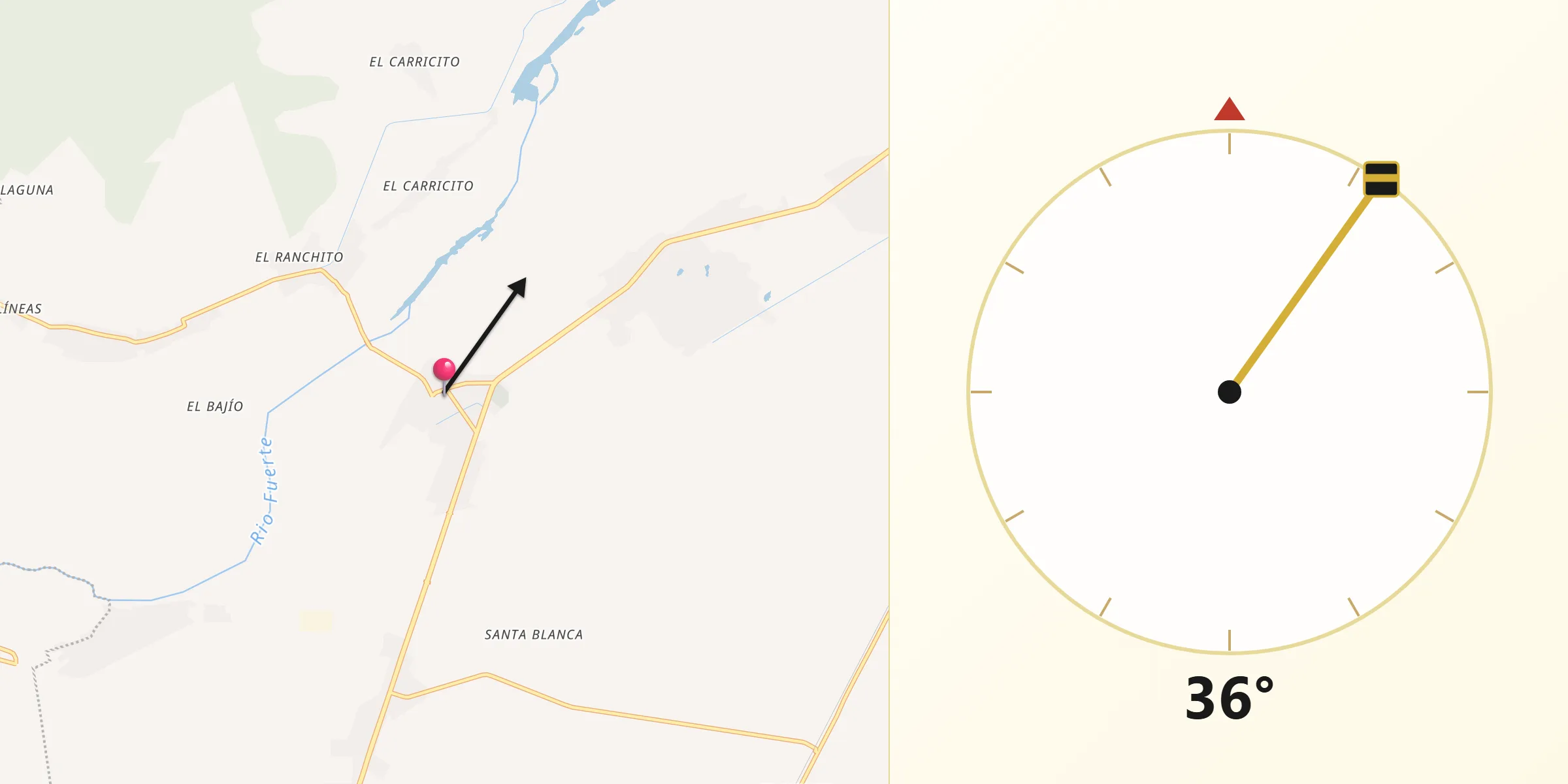 Dirección de la Qibla desde Mochicahui