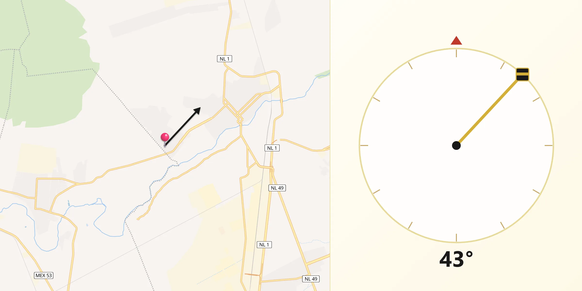Dirección de la Qibla desde Las Torres