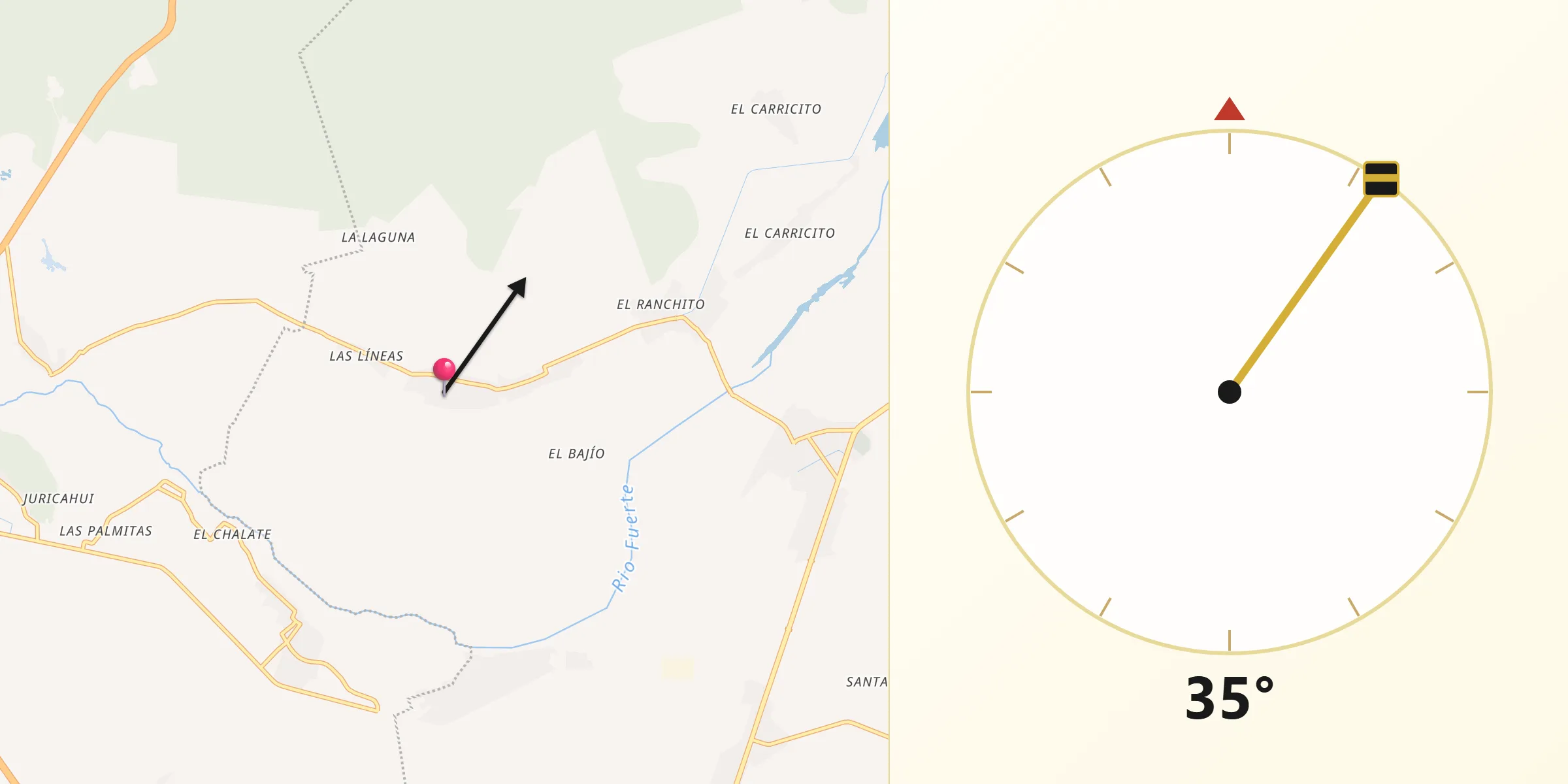 Dirección de la Qibla desde Higueras de los Natoches