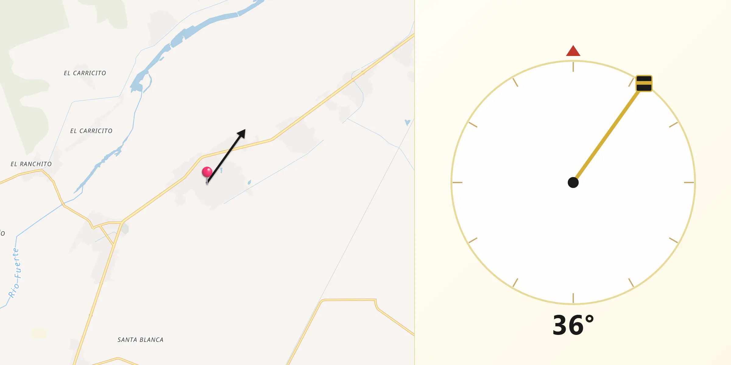Dirección de la Qibla desde Constancia
