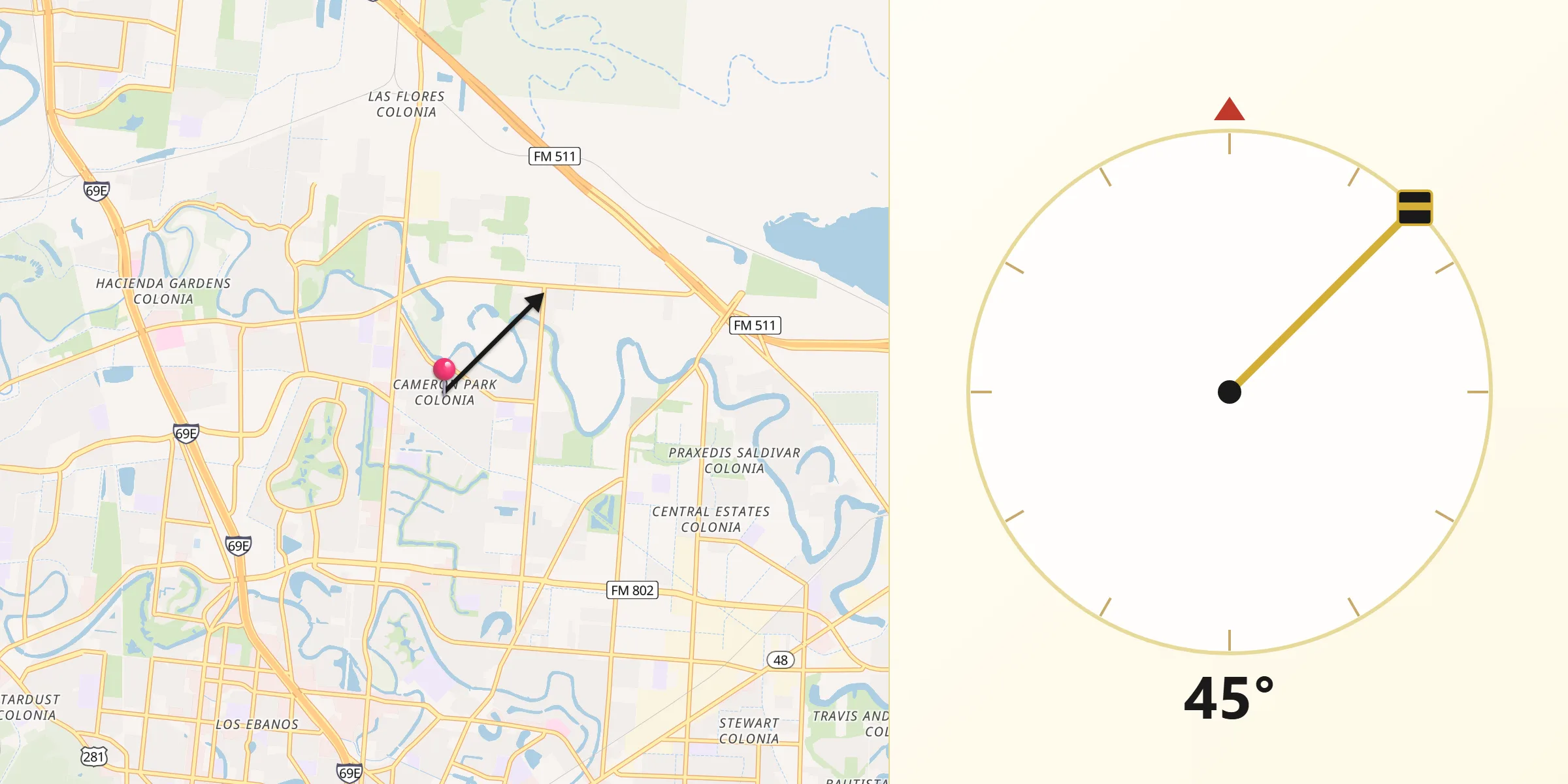 Qibla Direction from Cameron Park Colonia